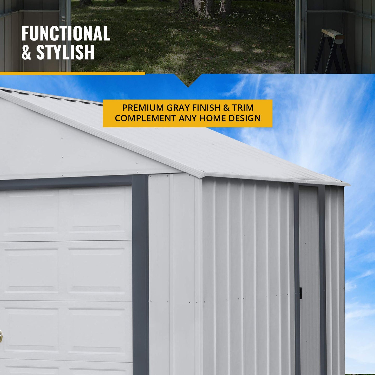 Arrow Shed 12' x 24' Garage Murryhill Murs extra hauts en acier galvanisé Bâtiment de stockage préfabriqué, 12' x 24', Gris flûte 12' x 24'