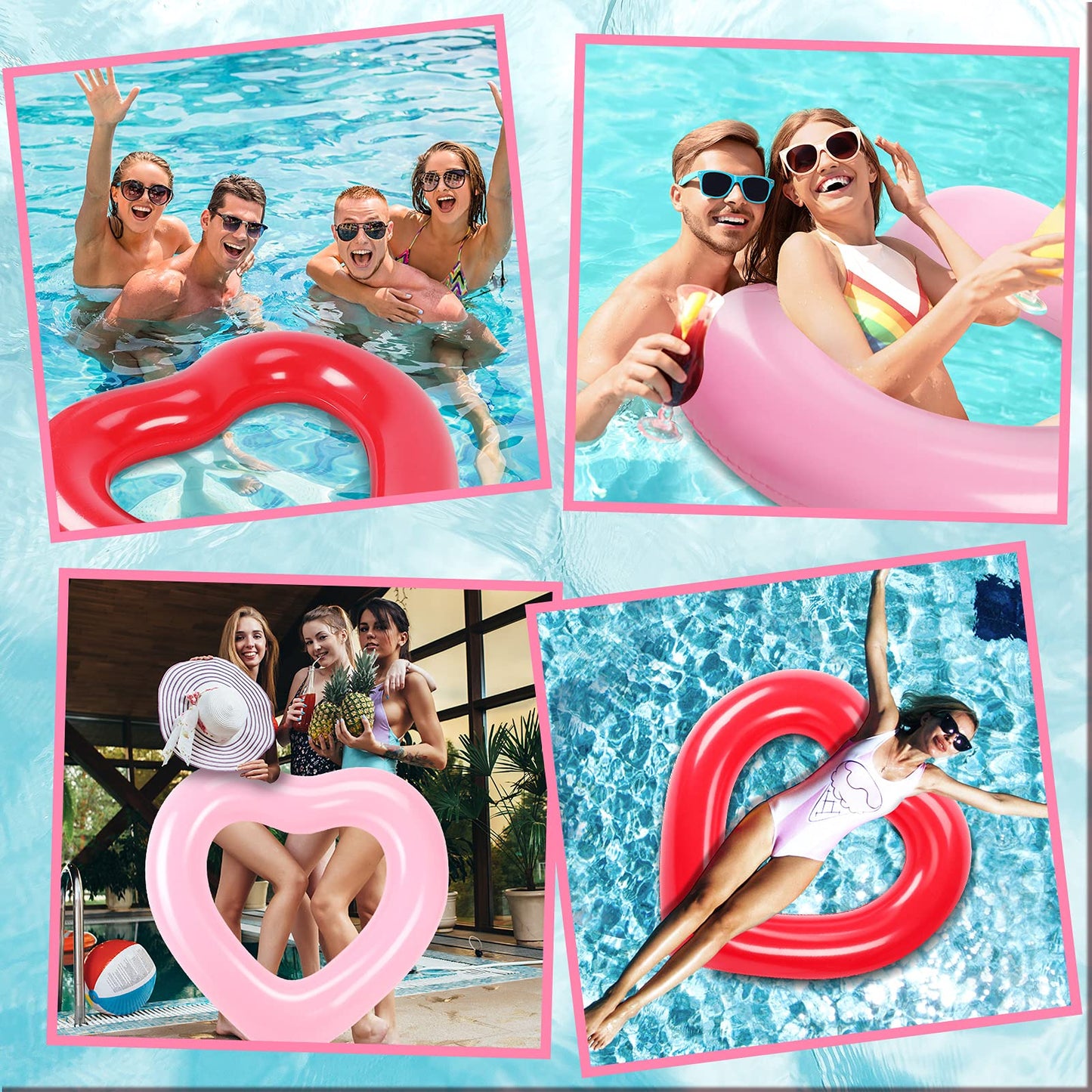2 Pieces Heart Pool Float, 47.3 x 39.4 Inch Inflatable Swim Rings Bachelorette Party Pool Float Tube, Heart Shaped Summer Swimming Ring, Water Fun Beach Party for Adults (Pink, Red) Pink,Red