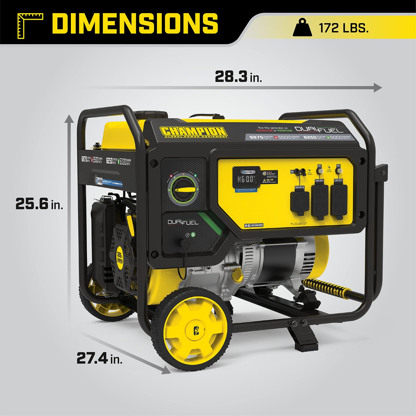 Champion Power Equipment 201085 6875/5500-Watt Dual Fuel Portable Generator, CO Shield 5500-Watt + Dual Fuel + Manual Start + CO Shield