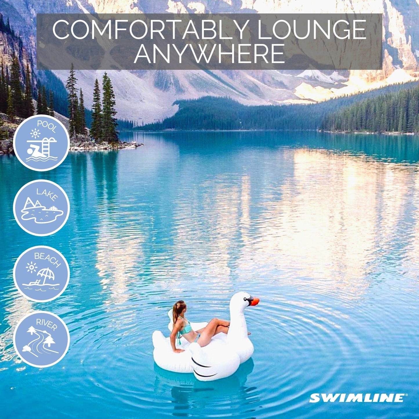 SWIMLINE Original Giant Ride On Inflatable Pool Float Lounge Series | Floaties W/Stable Legs Wings Large Rideable Blow Up Summer Beach Swimming Party Big Raft Tube Decoration Tan Toys for Kids Adults Swan Original