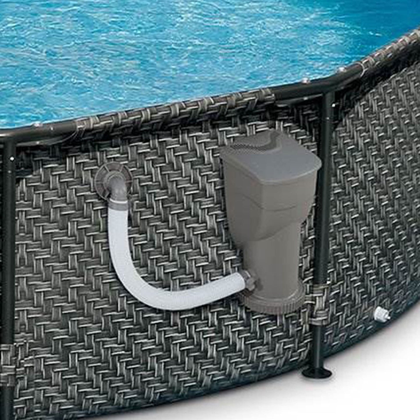 Summer Waves P20012331 Ensemble de piscine hors sol à cadre rond actif 12 pi x 33 po avec pompe filtrante pour écumoire et cartouche filtrante, osier gris