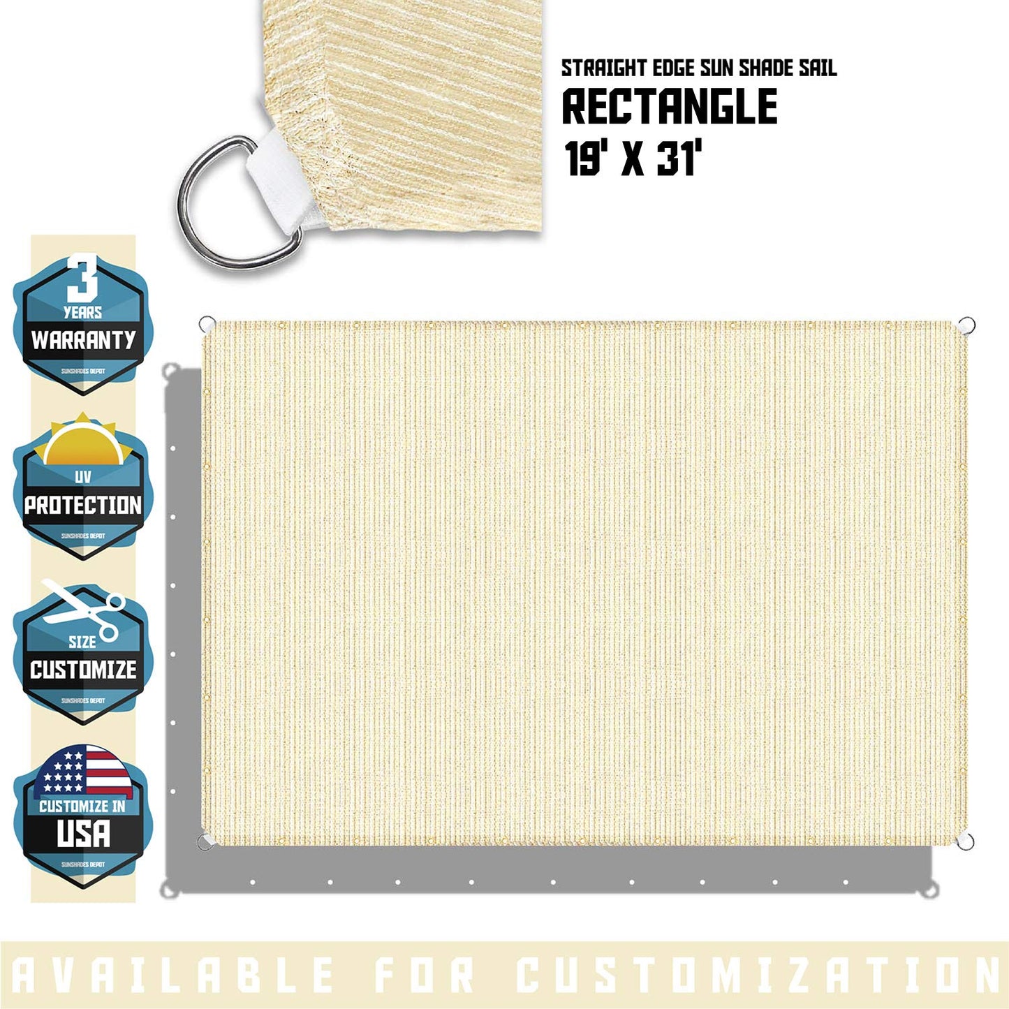 TANG Sunshades Depot 19'x31' Beige Patio Rectangle Heavy Duty Shade UV Blocker Shelter Pergola Carport Driveway Cover Backyard Deck Custom 19' x 31'
