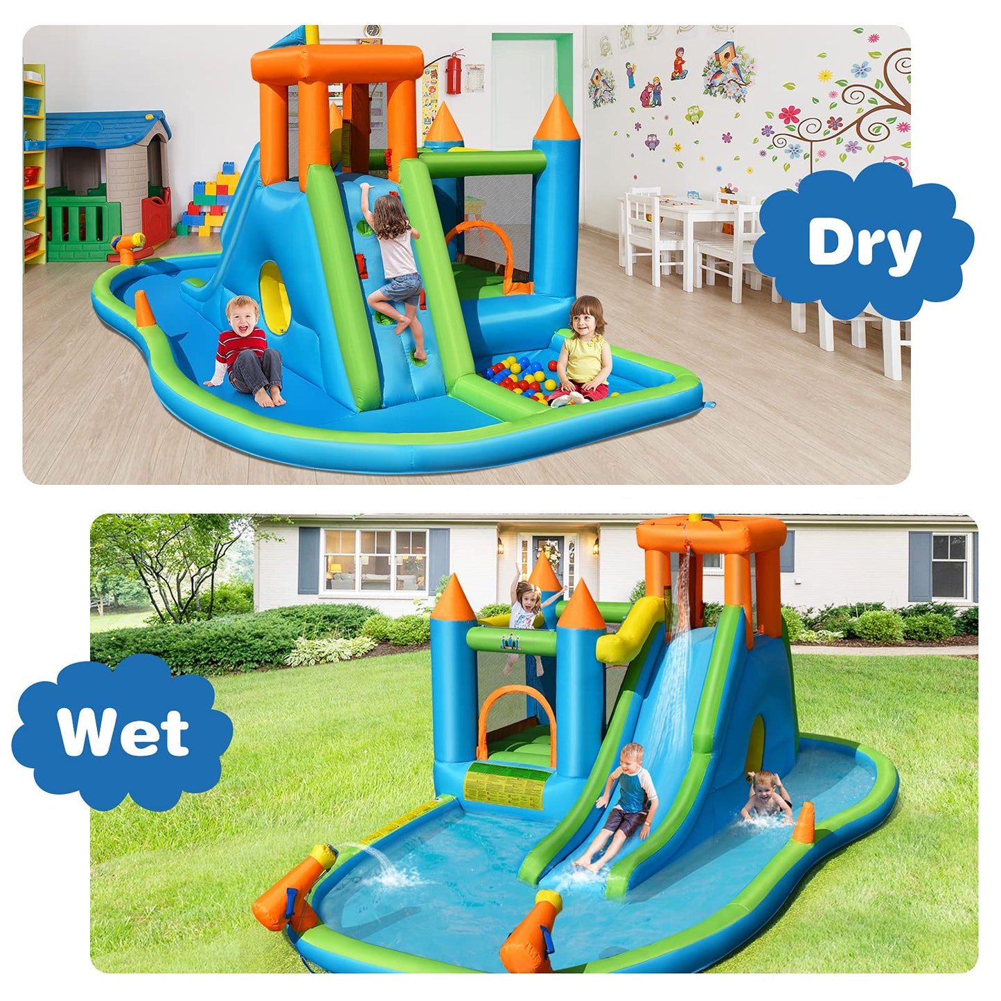 BOUNTECH Inflatable Water Slide, 8 in 1 Giant Waterslide Park Bounce House for Kids Backyard Outdoor Fun w/Splash Pool, Climbing, Blow up Water Slides Inflatables for Kids and Adults Party Gifts Without Air Blower