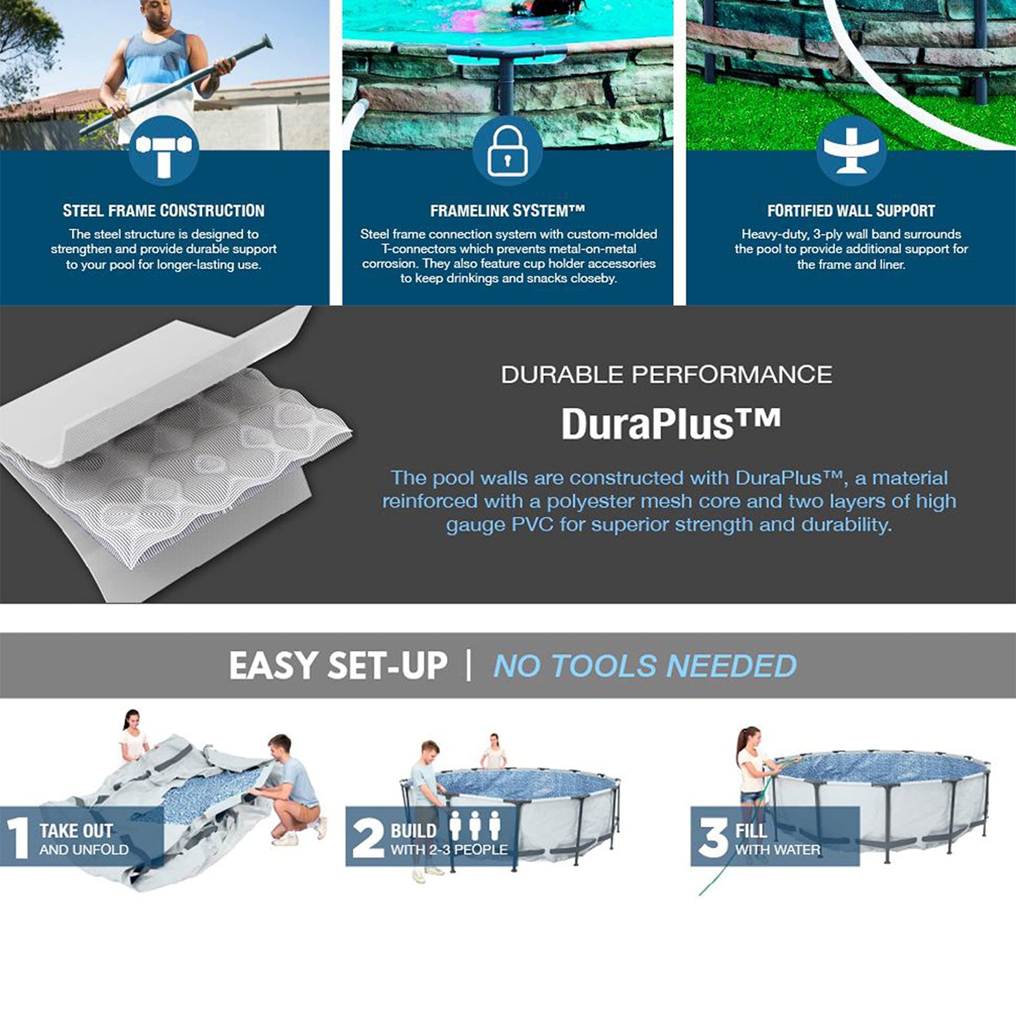 Bestway 56817E 12' x 30" Steel Pro Max Round Steel Frame 5-Person 1,710 Gallon Above Ground Swimming Pool Kit with Filter Pump and Filter, Stone Print 12' x 30" - Stone Print