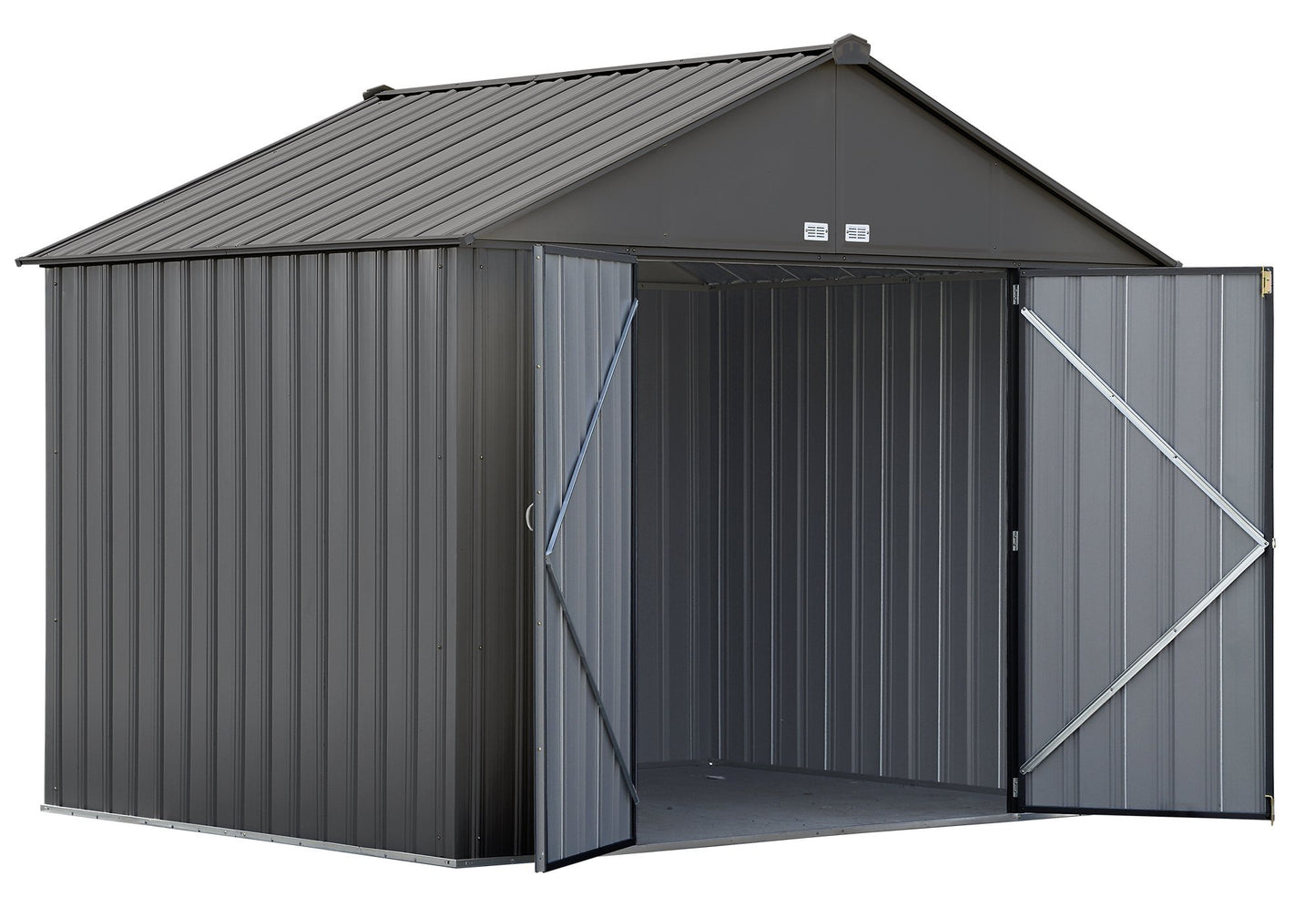 Arrow Hangar de rangement en acier à pignon très haut, 10 pi x 8 pi, EZEE Shed, charbon de bois