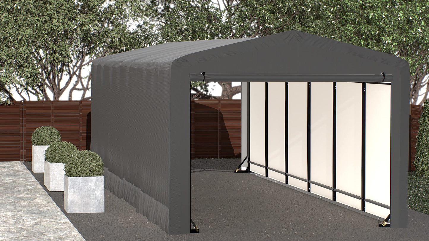 ShelterLogic ShelterTube Garage & Storage Shelter, 10' x 27' x 8' Heavy-Duty Steel Frame Wind and Snow-Load Rated Enclosure, Gray 10' x 27' x 8'
