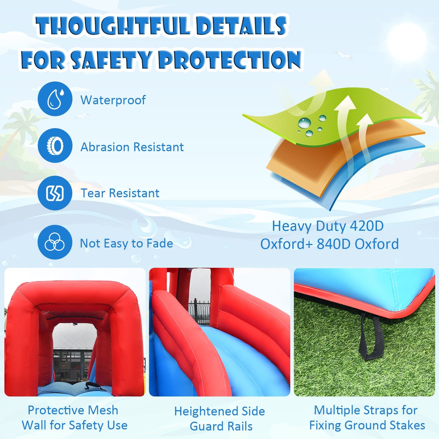 BOUNTECH Inflatable Water Slide, 7 in 1 Waterslide Park for Kids Outdoor Fun with Double Long Slide, 950w Blower, Splash Pool, Crab Theme Blow up Water Slides for Kids and Adults Backyard Party Gifts With 950W Air Blower
