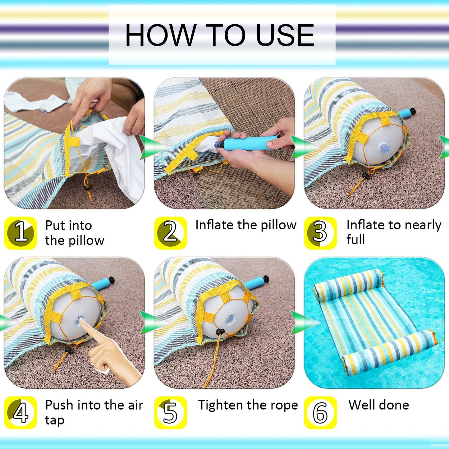 FindUWill 2 Pack Premium Swimming Pool Float Hammock, Multi-Purpose Inflatable Hammock (Saddle, Lounge Chair, Hammock, Drifter), Water Hammock Lounge (04)yellow and Violet