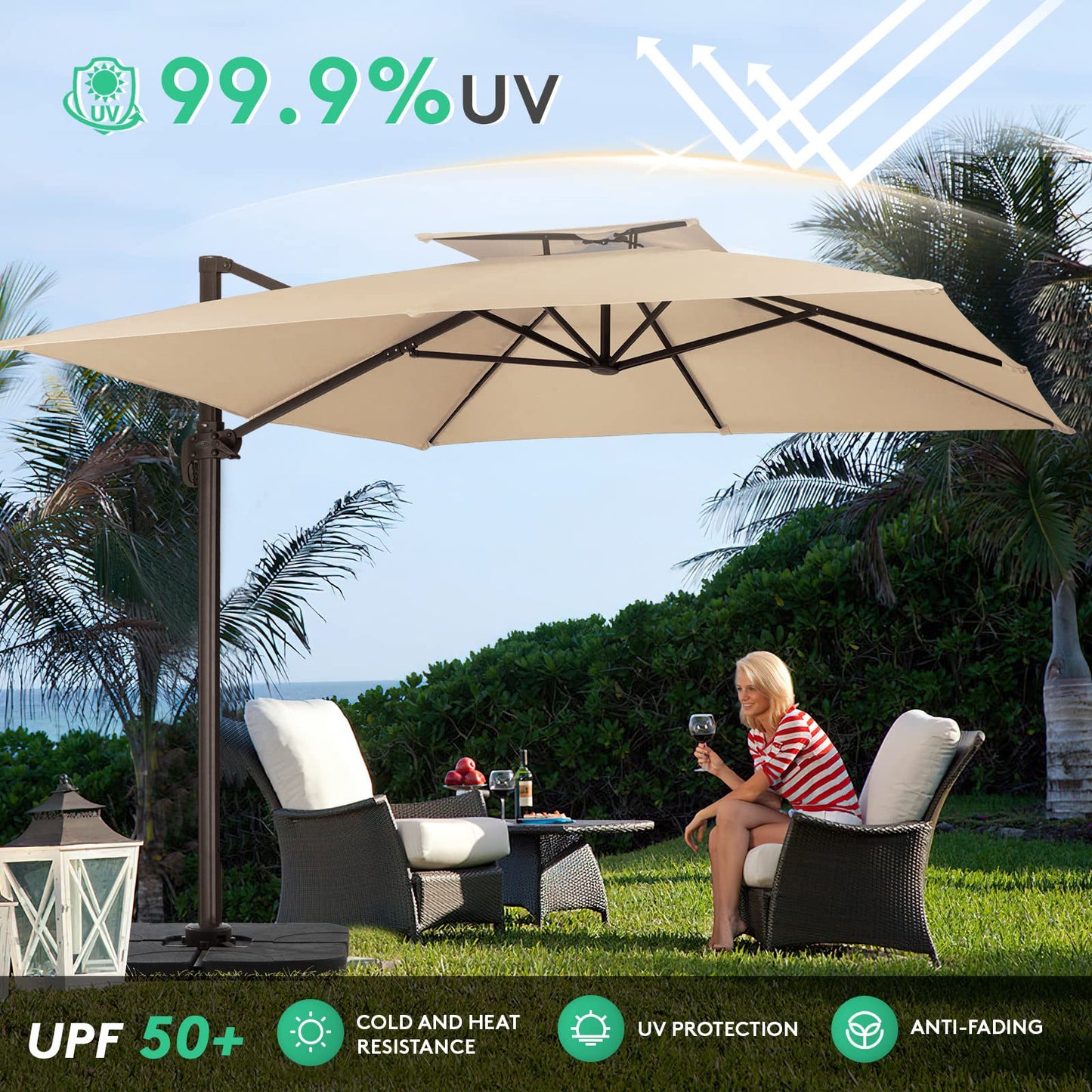 Parasol de patio carré en porte-à-faux 11FT Beige