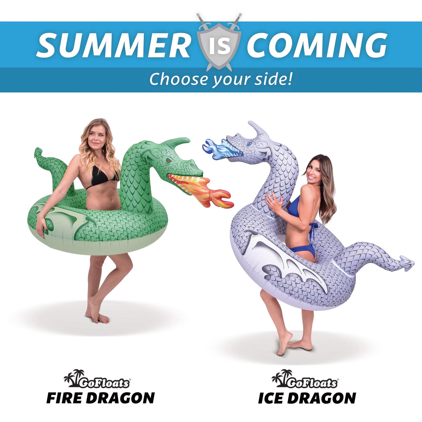GoFloats Dragon Party Tube Inflatable Rafts - Choose From Fire Dragon and Ice Dragon, Pool Floats for Adults and Kids Ice Dragon Party Tube