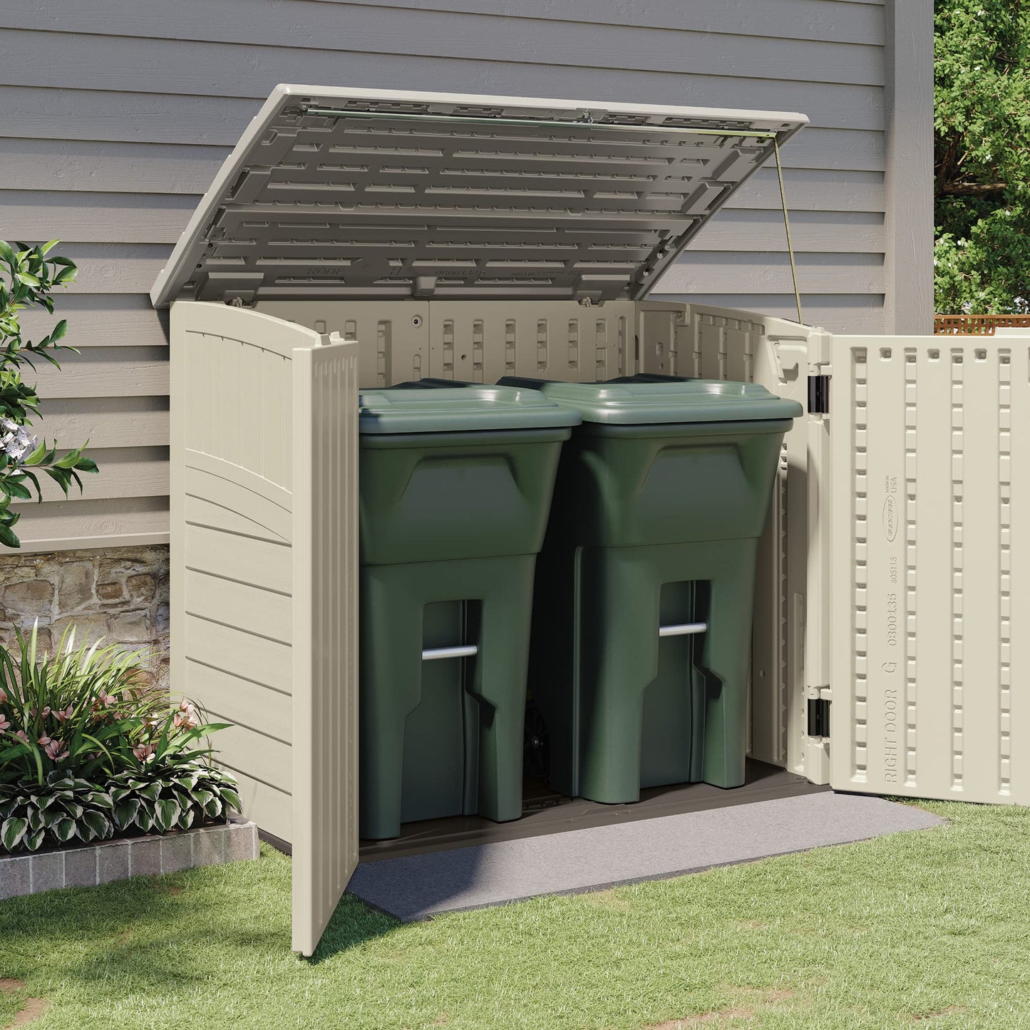 Suncast BMS2500 53 x 31,5 x 45,5 horizontal 34 pieds cubes abri de rangement extérieur en résine avec sol pour jardin, garage ou patio en ivoire (paquet de 2)