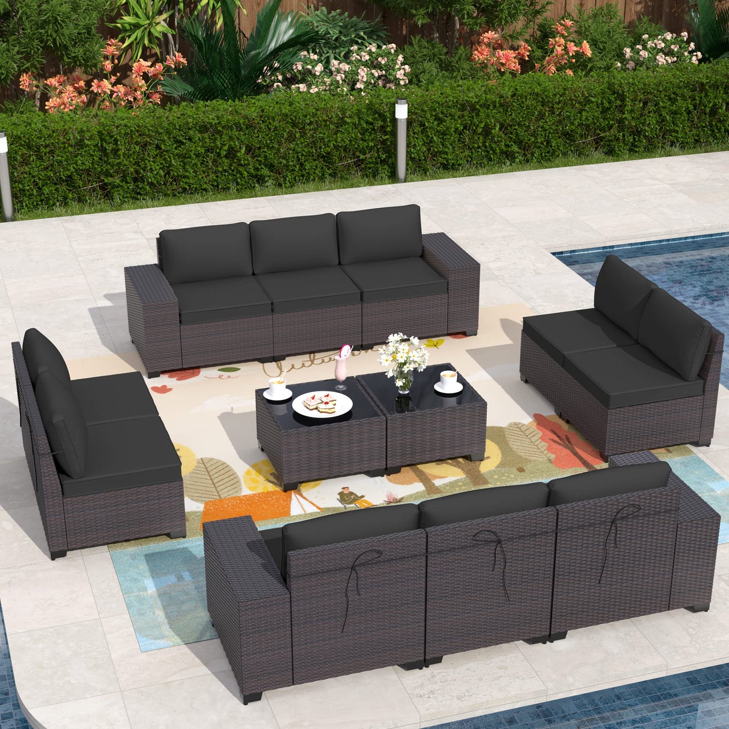 ALAULM 12 Pieces High-back Sofas Outdoor Patio Furniture Set, Sectional Sofa Sets