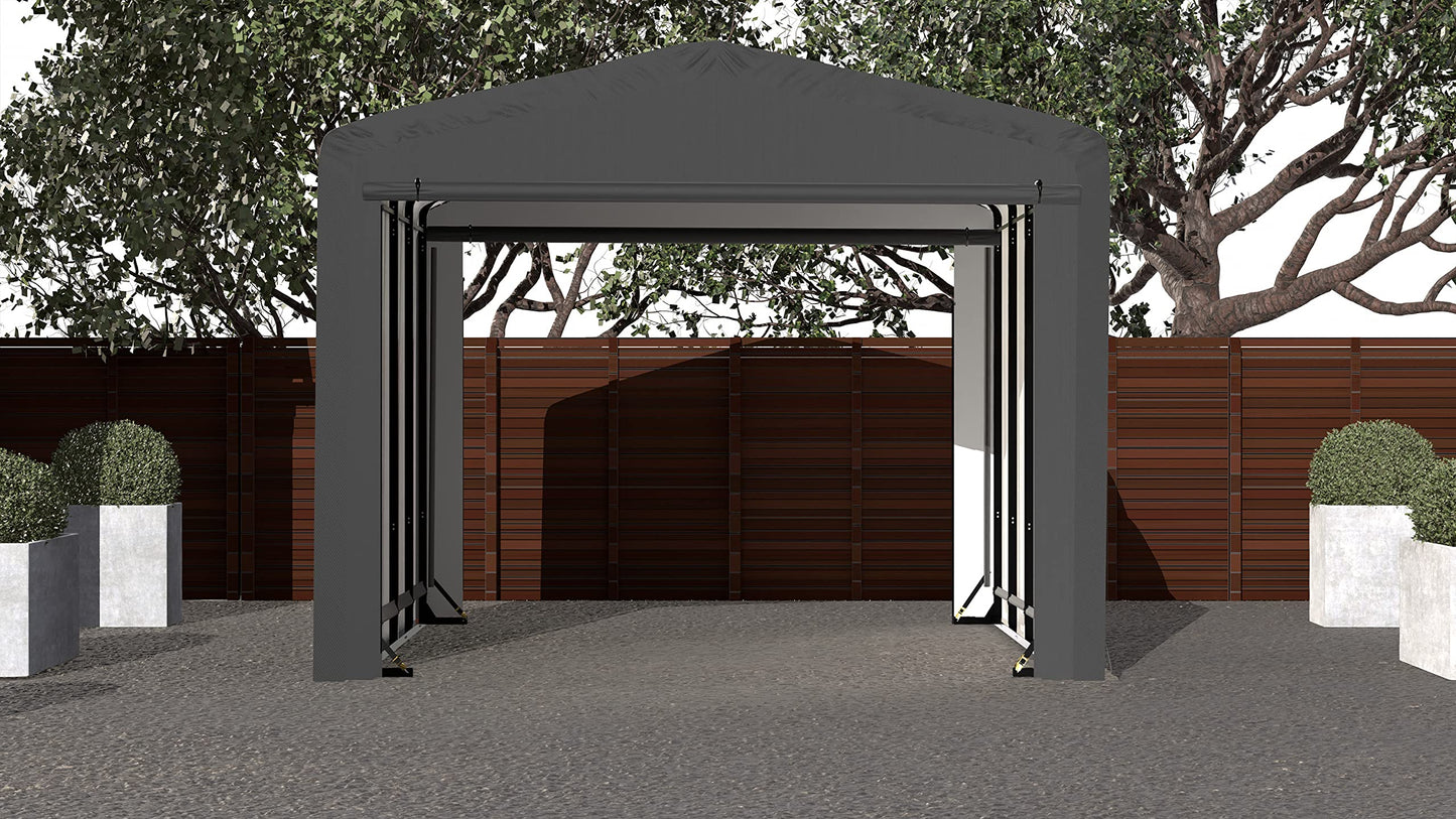 ShelterLogic ShelterTube Garage & Storage Shelter, 12' x 18' x 10' Heavy-Duty Steel Frame Wind and Snow-Load Rated Enclosure, Gray 12' x 18' x 10'