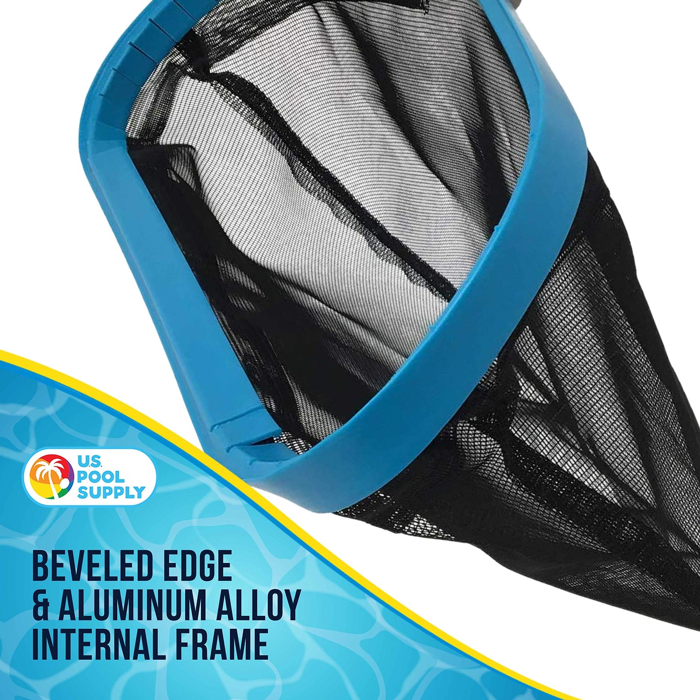 U.S. Pool Supply Professional Heavy Duty 19" Swimming Pool Leaf Skimmer Rake with Strong Reinforced Aluminum Frame Handle, Deep Net Bag - Commercial Grade - Fast Cleaning, Easy Debris Pickup & Removal