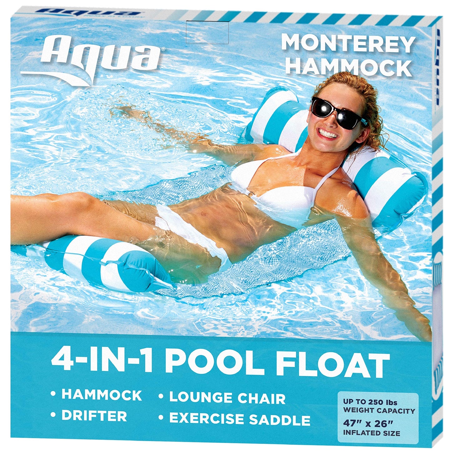 Aqua Original 4-in-1 Monterey Hammock Pool Float & Water Hammock – Multi-Purpose, Inflatable Pool Floats for Adults – Patented Thick, Non-Stick PVC Material Light BLUE – Hammock