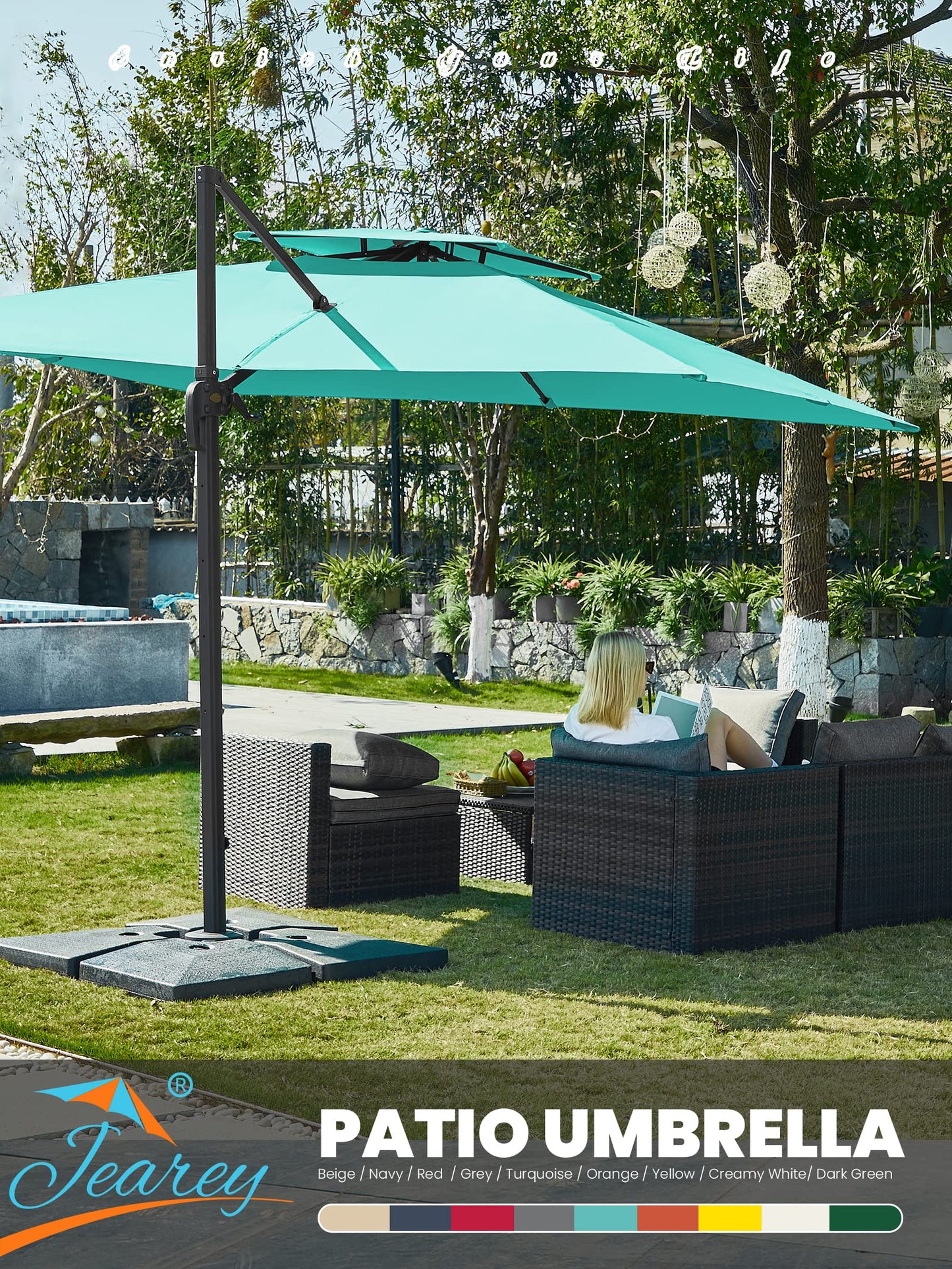 Parasol de patio en porte-à-faux carré 10 pieds bleu ciel
