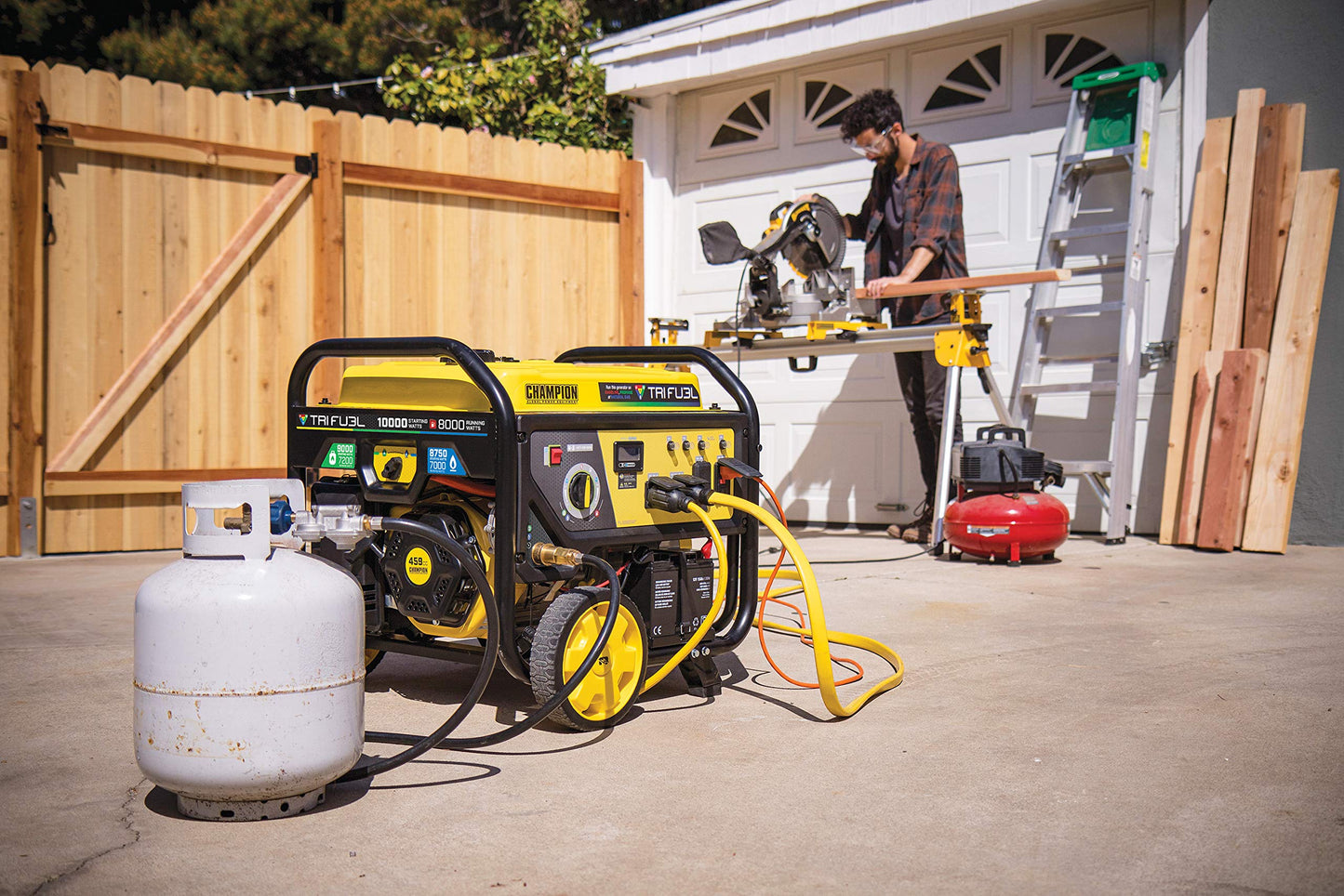 Champion Power Equipment 100416 10,000/8,000-Watt TRI Fuel Portable Natural Gas Generator, NG/LPG Hose Kits and CO Shield 8000 Watt