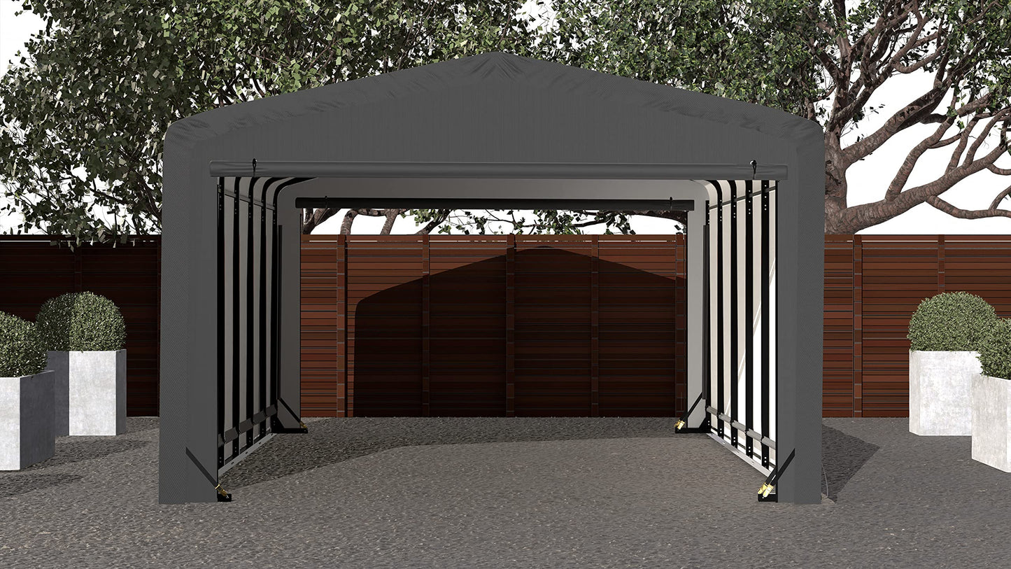 ShelterLogic ShelterTube Abri de garage et de stockage, 12' x 27' x 8', cadre en acier robuste, boîtier résistant au vent et à la neige, gris 12' x 27' x 8'