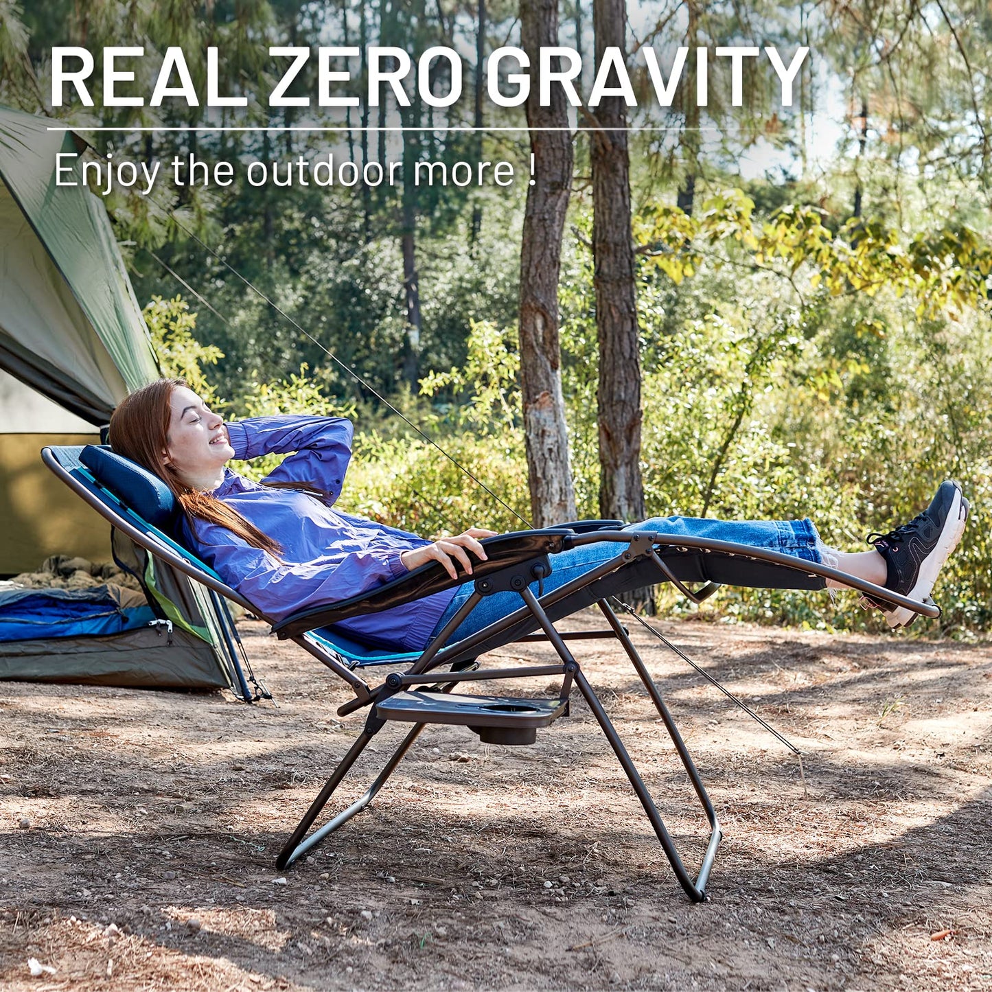 TIMBER RIDGE XXL Oversized Zero Gravity Chair, Full Padded Patio Lounger with Side Table, 33”Wide Reclining Lawn Chair, Support 500lbs(Blue) Blue