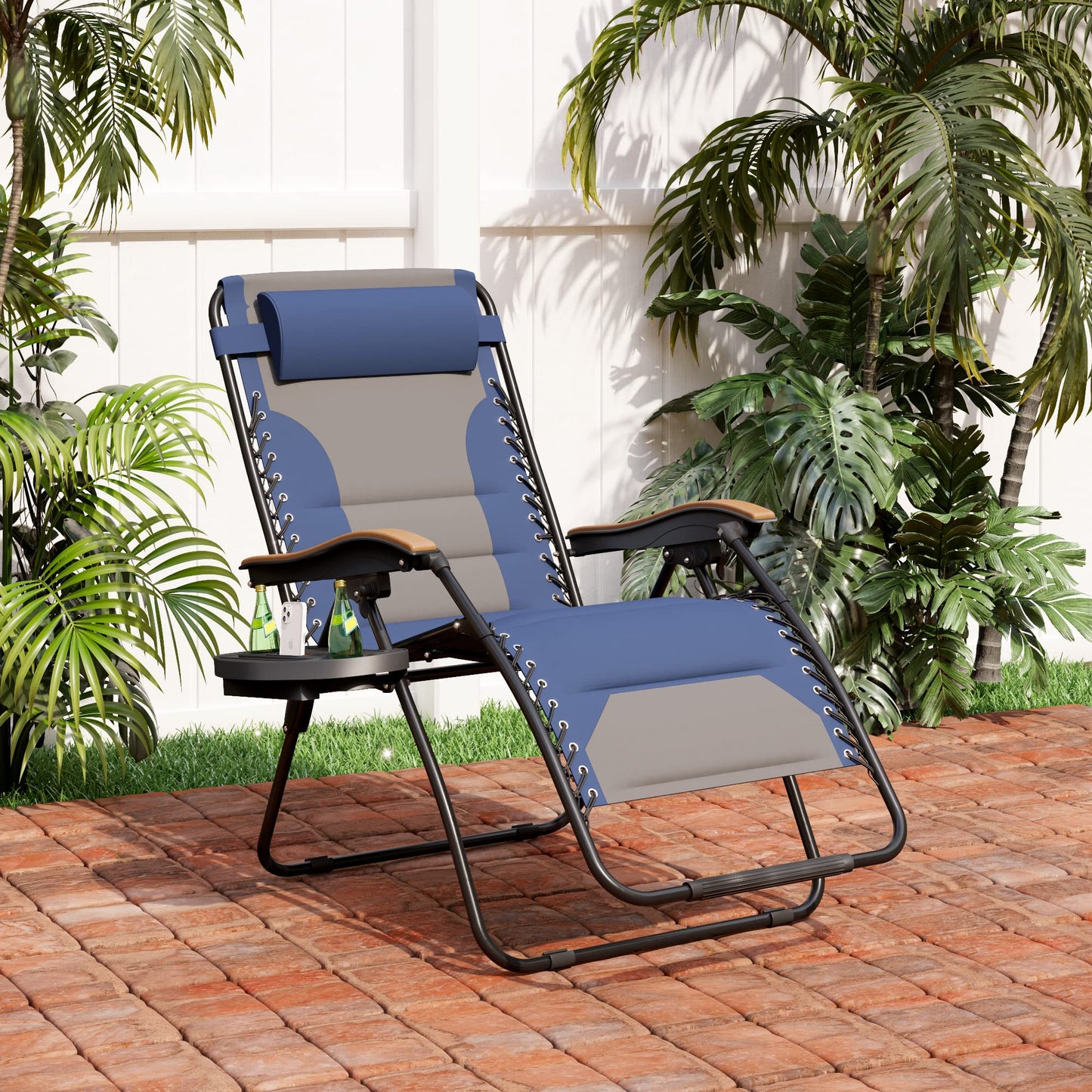PHI VILLA Oversize XL Padded Zero Gravity Lounge Chair Wide Armrest Adjustable Recliner with Cup Holder, Support 400 LBS (Thumb Blue) Thumb Blue-oversized 1-Pack