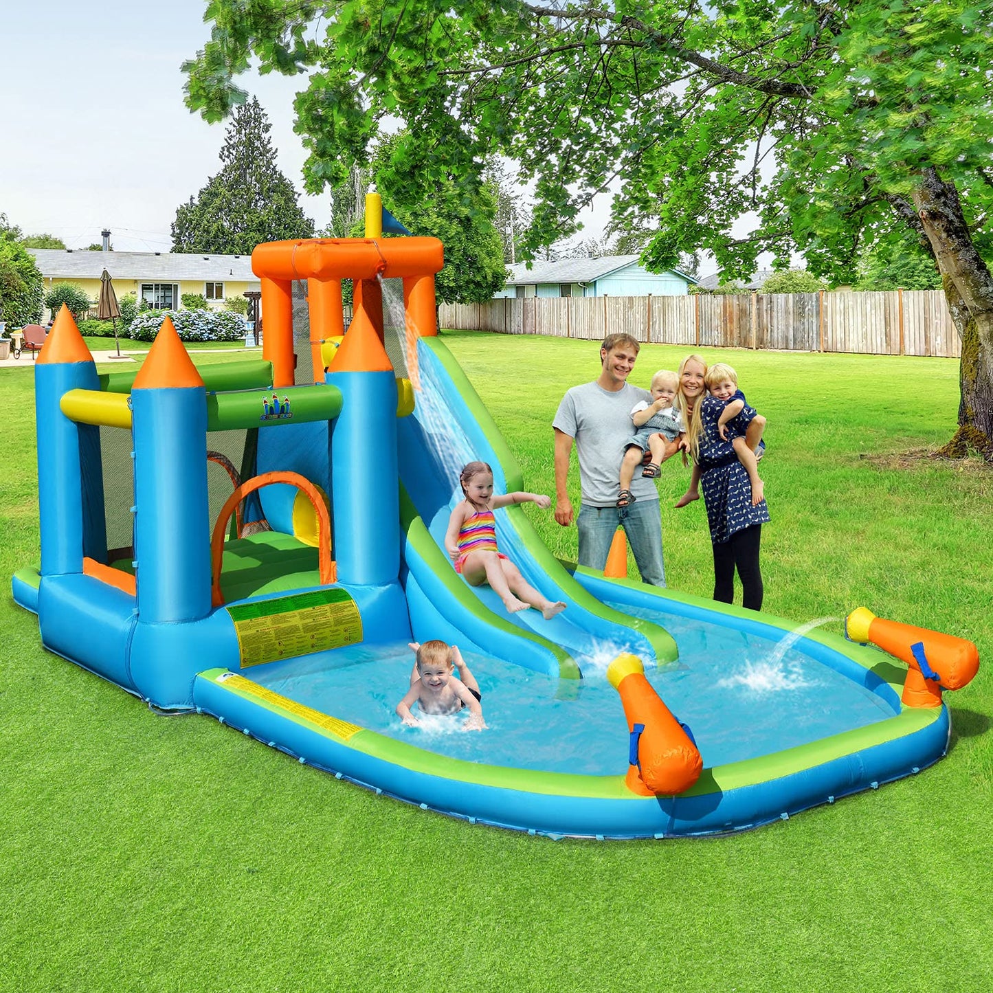 BOUNTECH Inflatable Water Slide, 8 in 1 Giant Waterslide Park Bounce House for Kids Backyard Outdoor Fun w/Splash Pool, Climbing, Blow up Water Slides Inflatables for Kids and Adults Party Gifts Without Air Blower