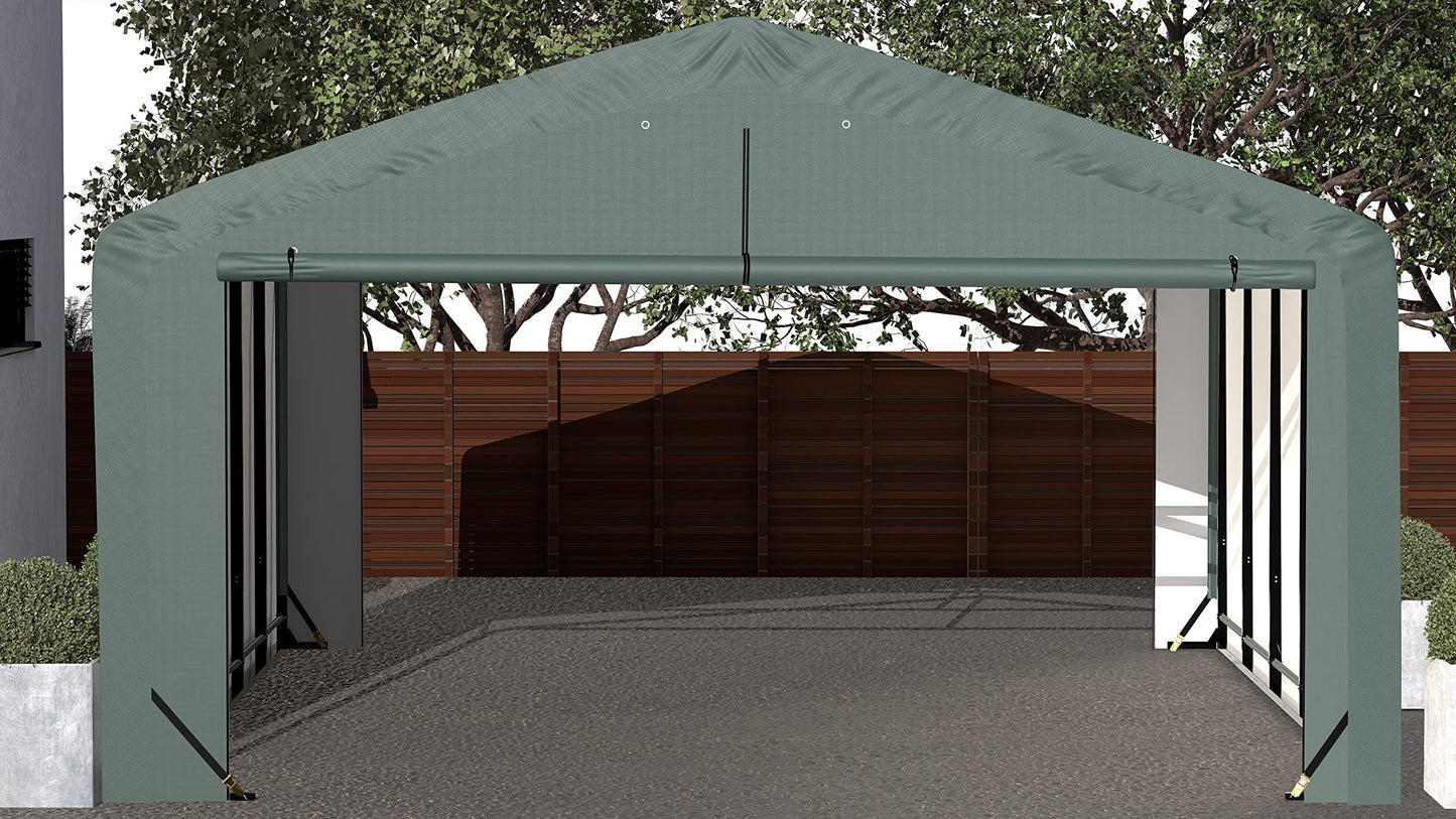 ShelterLogic ShelterTube Garage & Storage Shelter, 20' x 23' x 12' Heavy-Duty Steel Frame Wind and Snow-Load Rated Enclosure, Green 20' x 23' x 12'