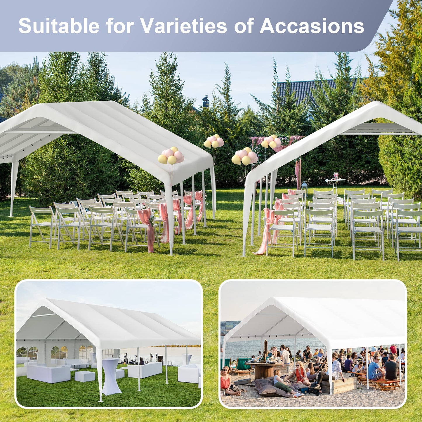 Morngardo Canopy Tent for Parties Heavy Duty 20'x26' Car Tent Metal Carport Portable Garage with Removable Sidewalls, White 20'x26'