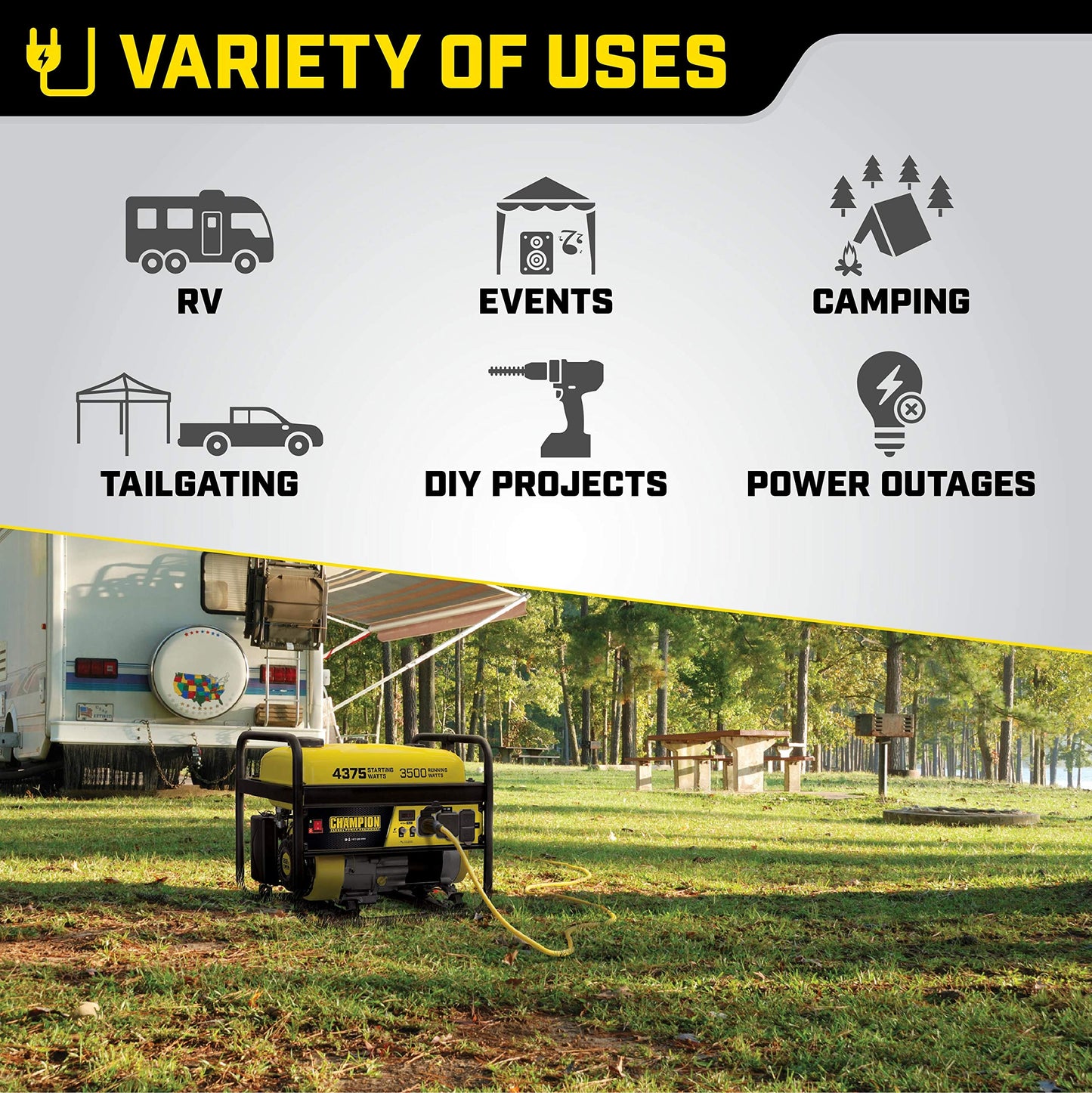 Champion Power Equipment 100555 4375/3500-Watt RV Ready Portable Generator, CARB 3500-Watt + Manual Start