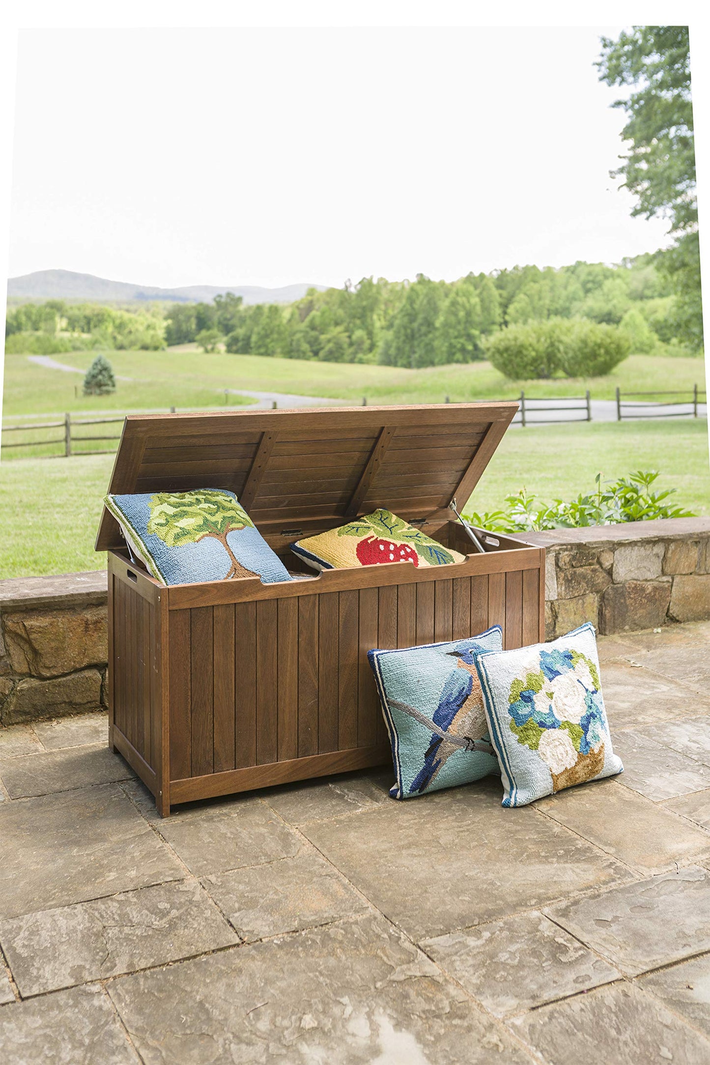 Plow & Hearth 62A37-NT Lancaster Outdoor Furniture Collection Eucalyptus Wood Storage Box, Natural