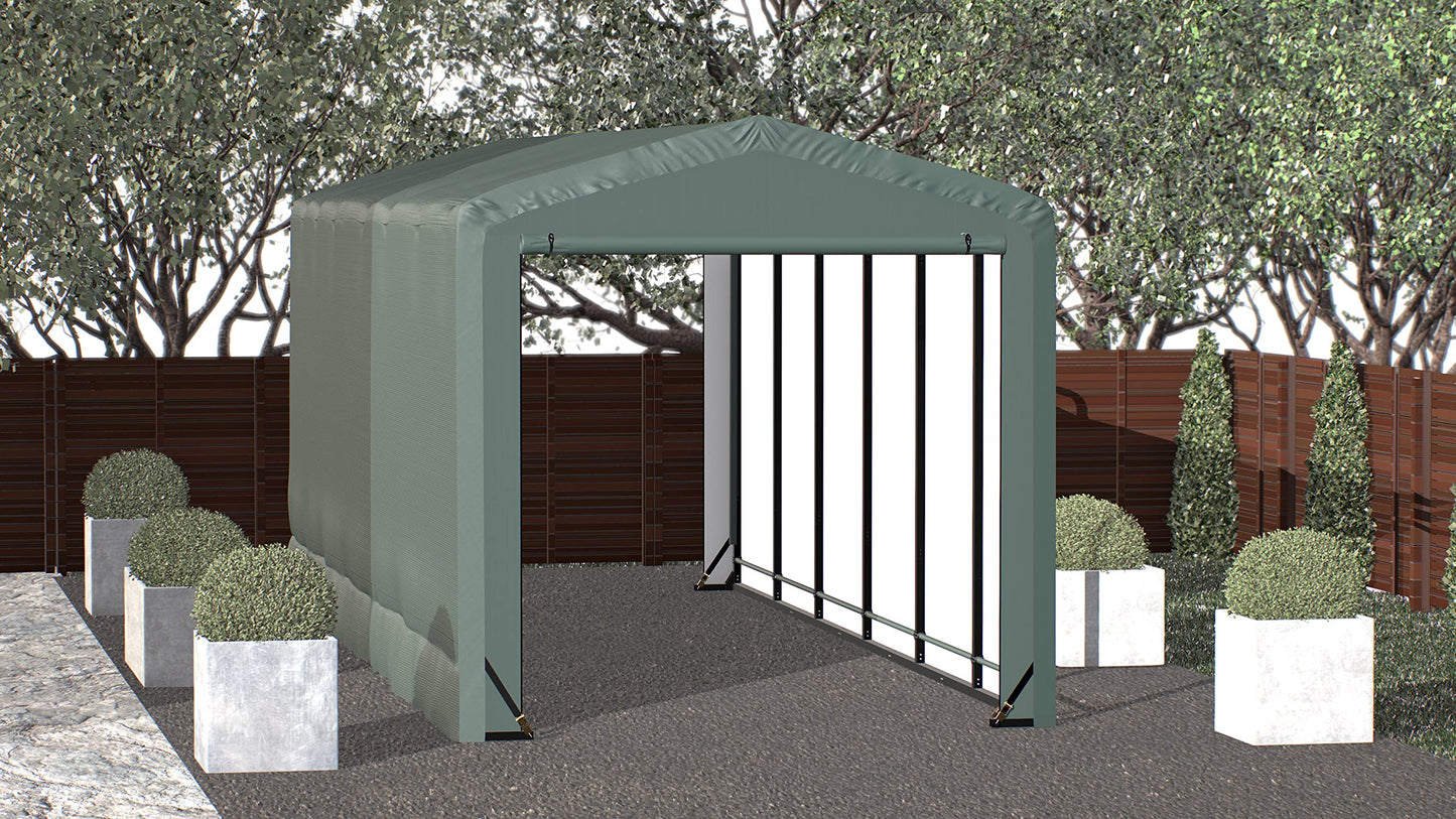 ShelterLogic ShelterTube Garage & Storage Shelter, 10' x 27' x 10' Heavy-Duty Steel Frame Wind and Snow-Load Rated Enclosure, Green 10' x 27' x 10'