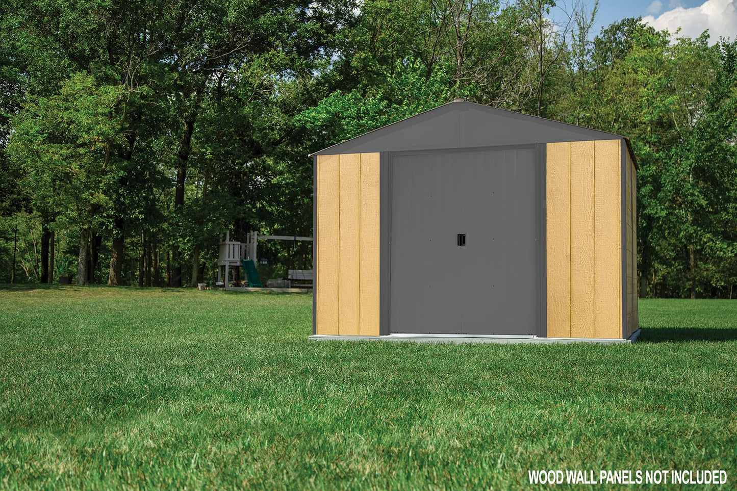 Arrow 10' x 12' Ironwood Galvanized Steel and Wood Panel Hybrid Outdoor Shed Kit, Anthracite 10' x 12'
