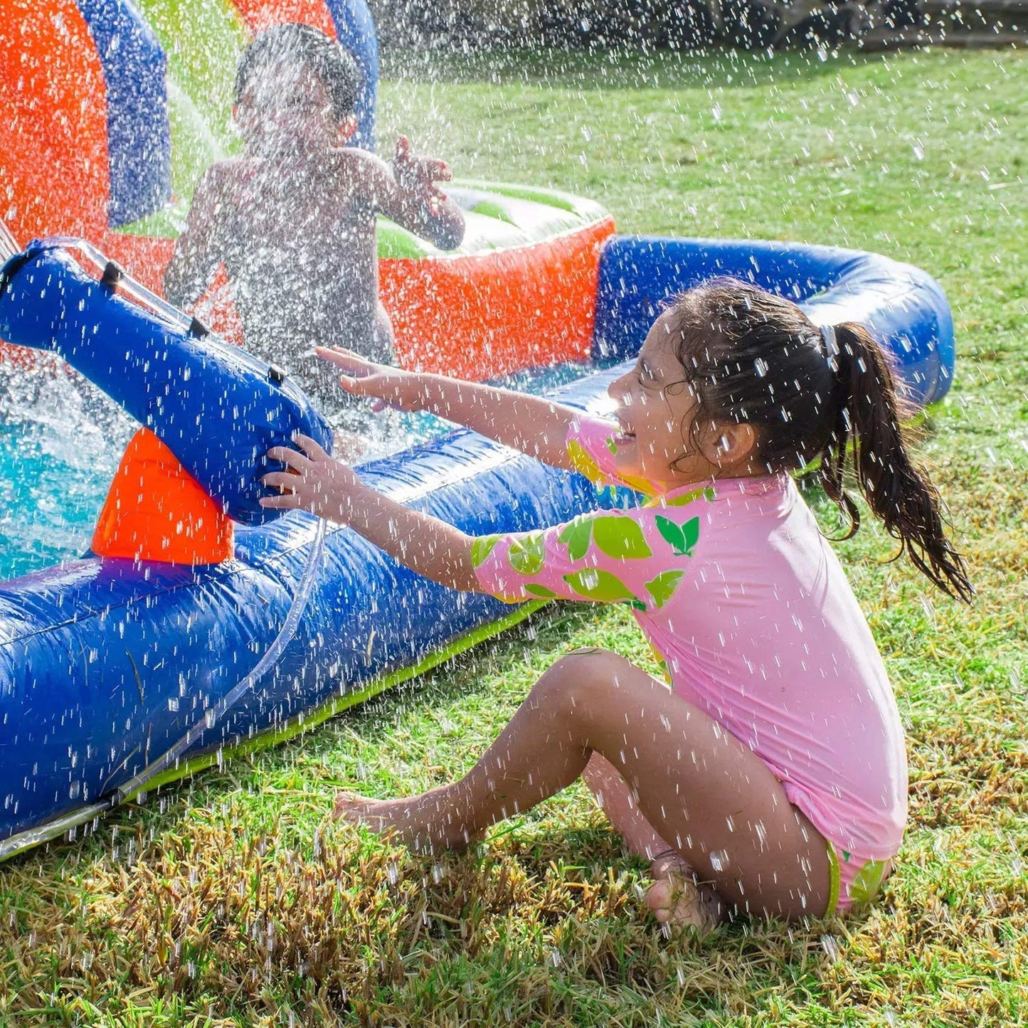 Corson Tools Splash and Slide Climb Inflatable Water Blob, Climbing Wall, and Pool Area | Outdoor Summer Fun for Kids & Families with Air Blower My First Waterslide