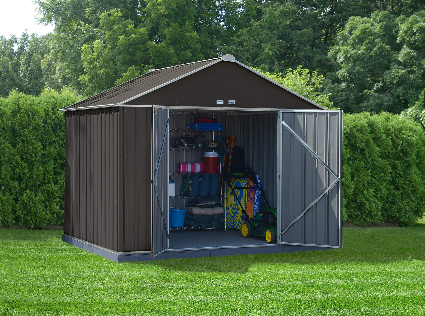 Arrow 10' x 8' EZEE Shed Charcoal with Cream Trim Extra High Gable Steel Storage Shed Charcoal/Cream Trim