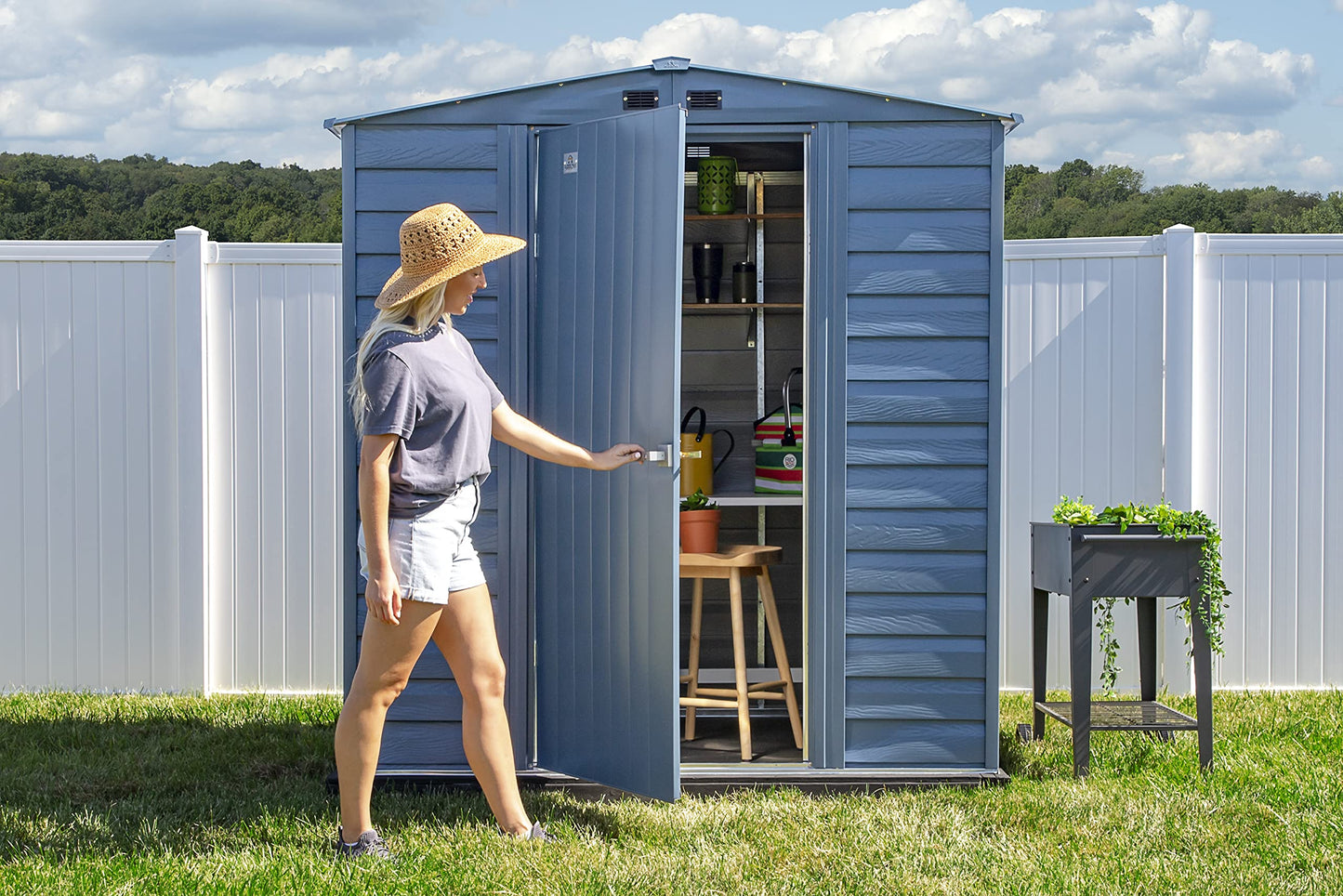 Arrow Shed Select Hangar de rangement extérieur verrouillable en acier, 6' x 7', bleu gris