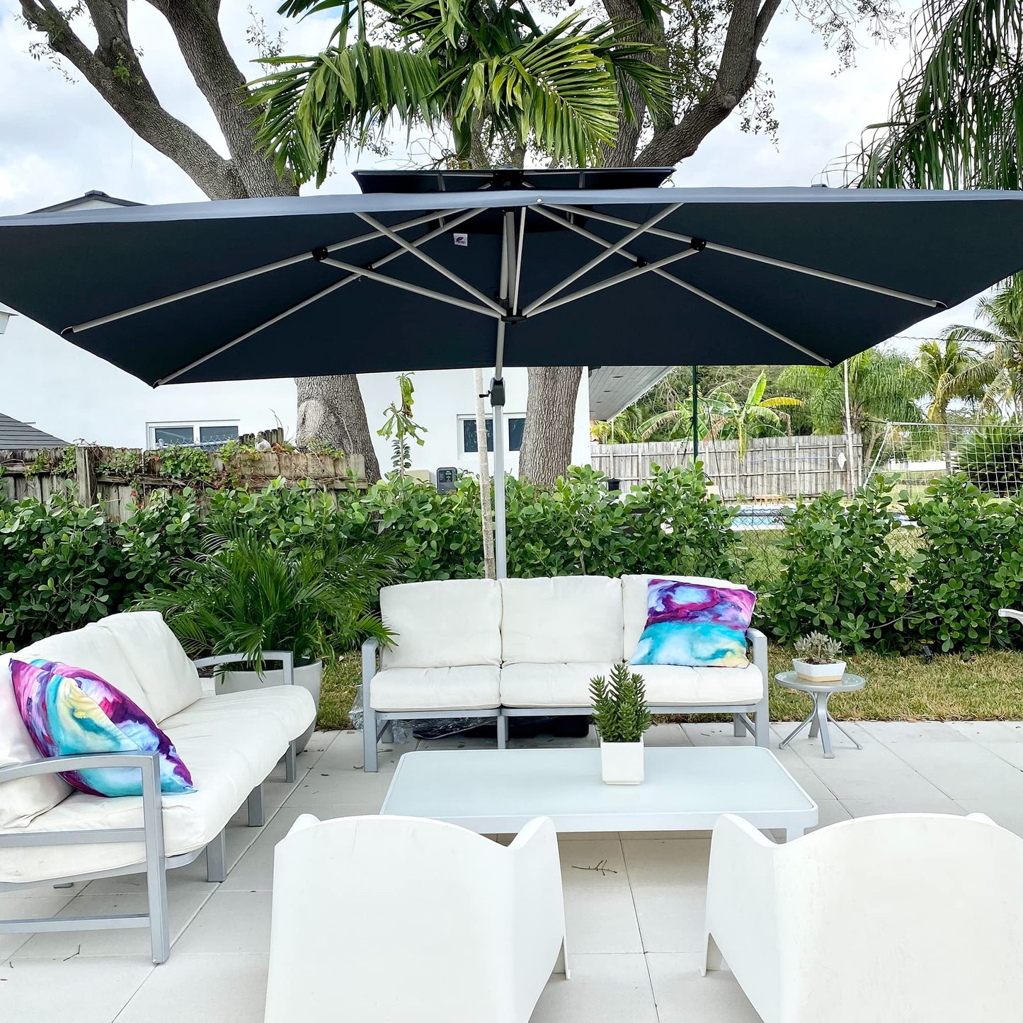 Patio Umbrella Outdoor Rectangle 10' X 13' Navy Blue