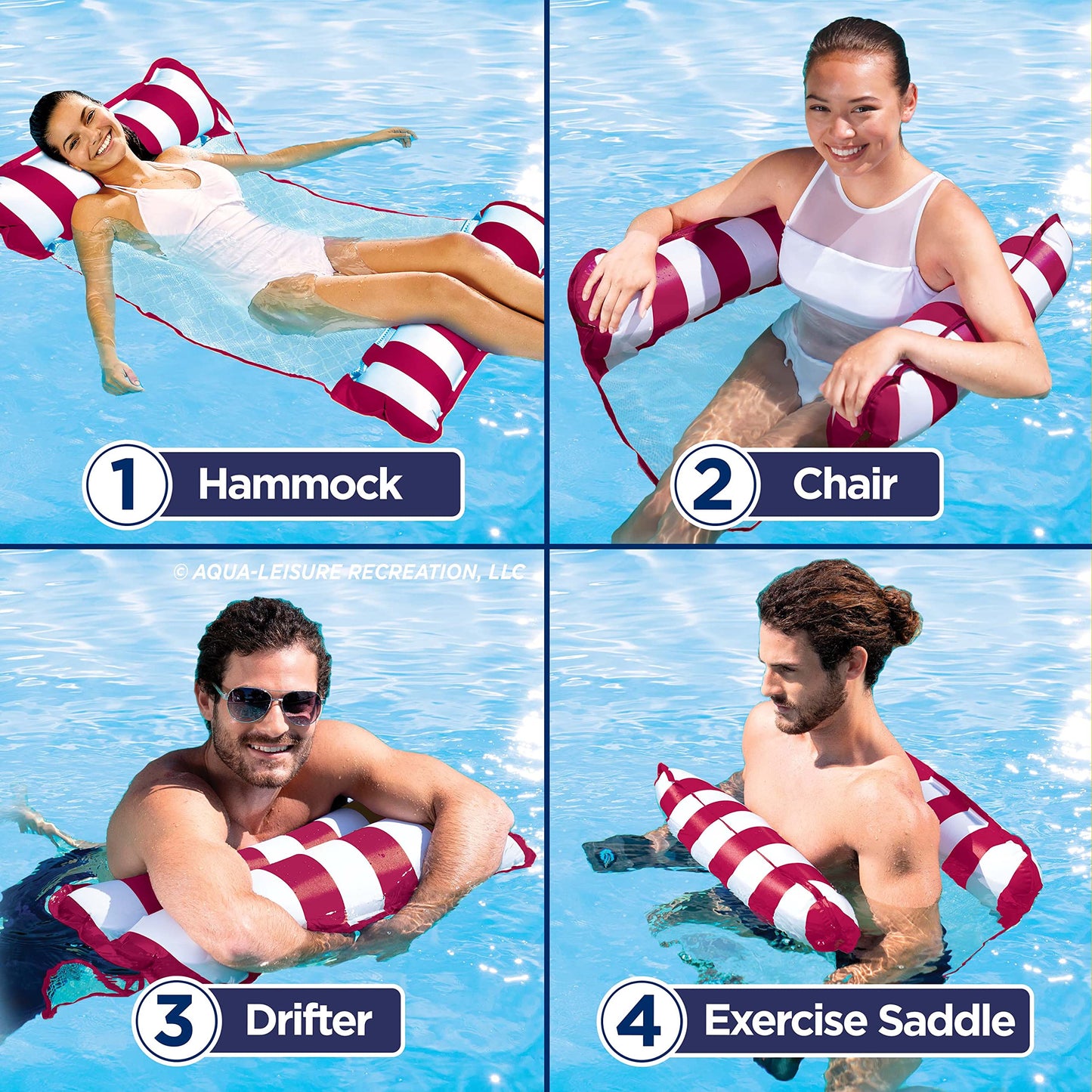 Aqua Original 4-in-1 Monterey Hammock Pool Float & Water Hammock – Multi-Purpose, Inflatable Pool Floats for Adults – Patented Thick, Non-Stick PVC Material Burgundy – Hammock