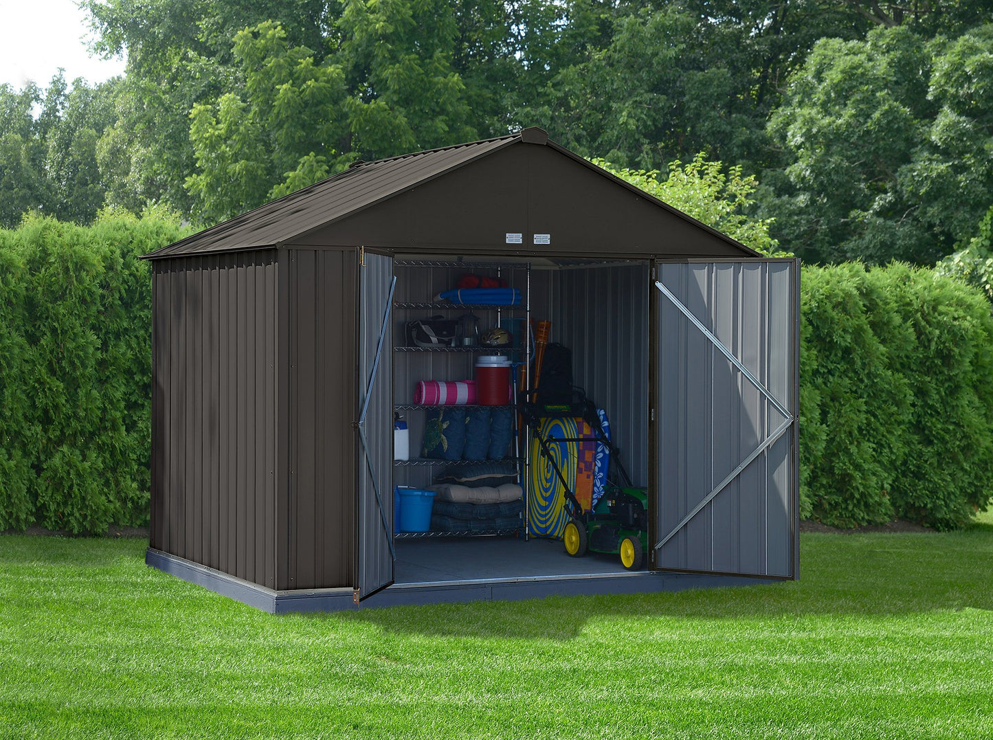 Arrow Hangar de rangement en acier à pignon très haut, 10 pi x 8 pi, EZEE Shed, charbon de bois