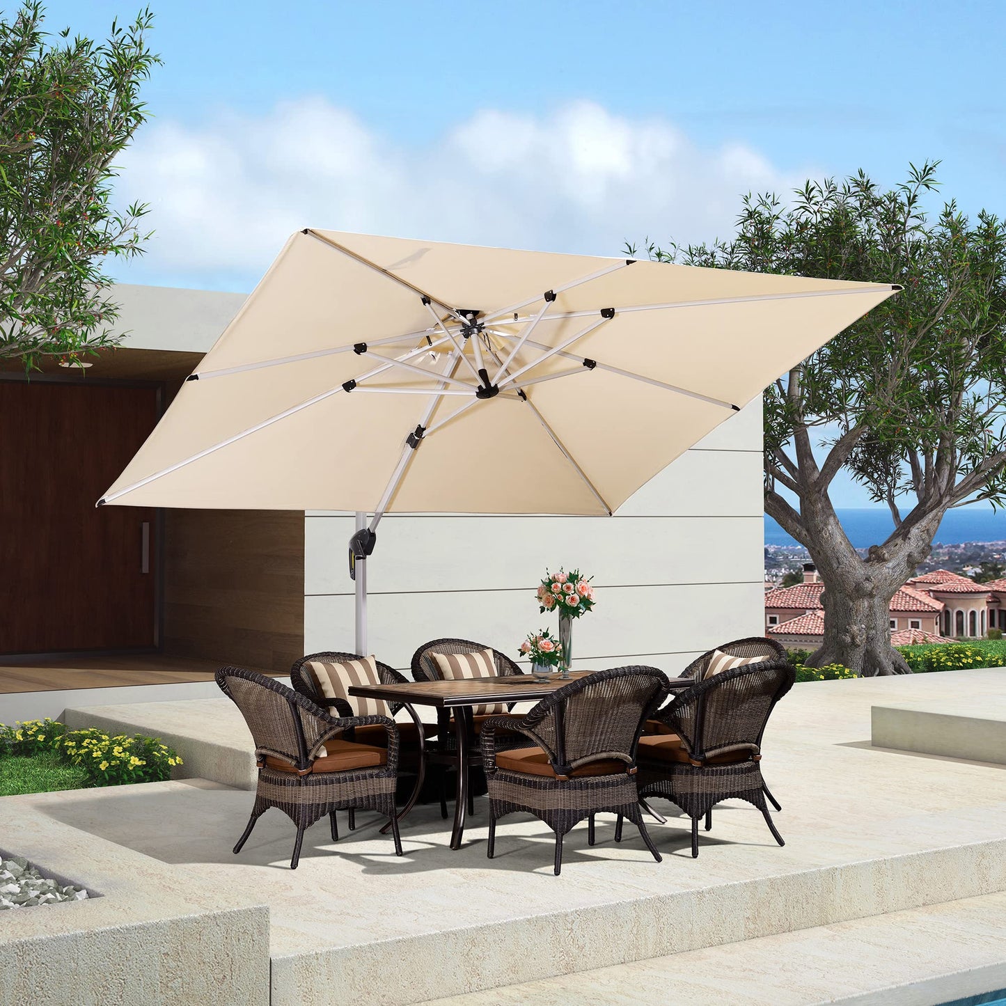 Patio Umbrella Outdoor Rectangle 9' X 11' Beige
