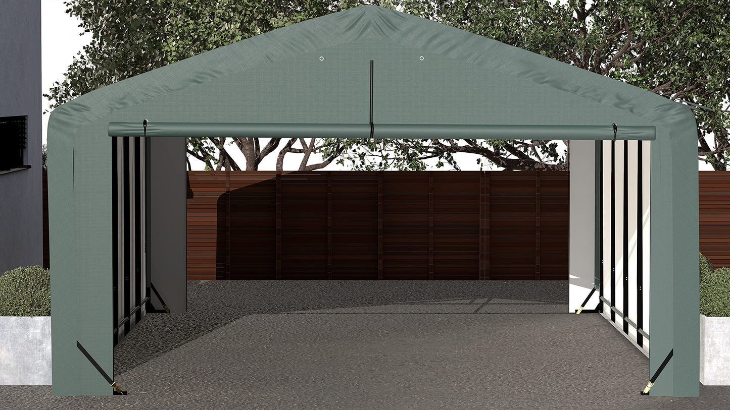 ShelterLogic ShelterTube Abri de garage et de stockage, 20' x 27' x 12', cadre en acier robuste, boîtier résistant au vent et à la neige, vert 20' x 27' x 12'