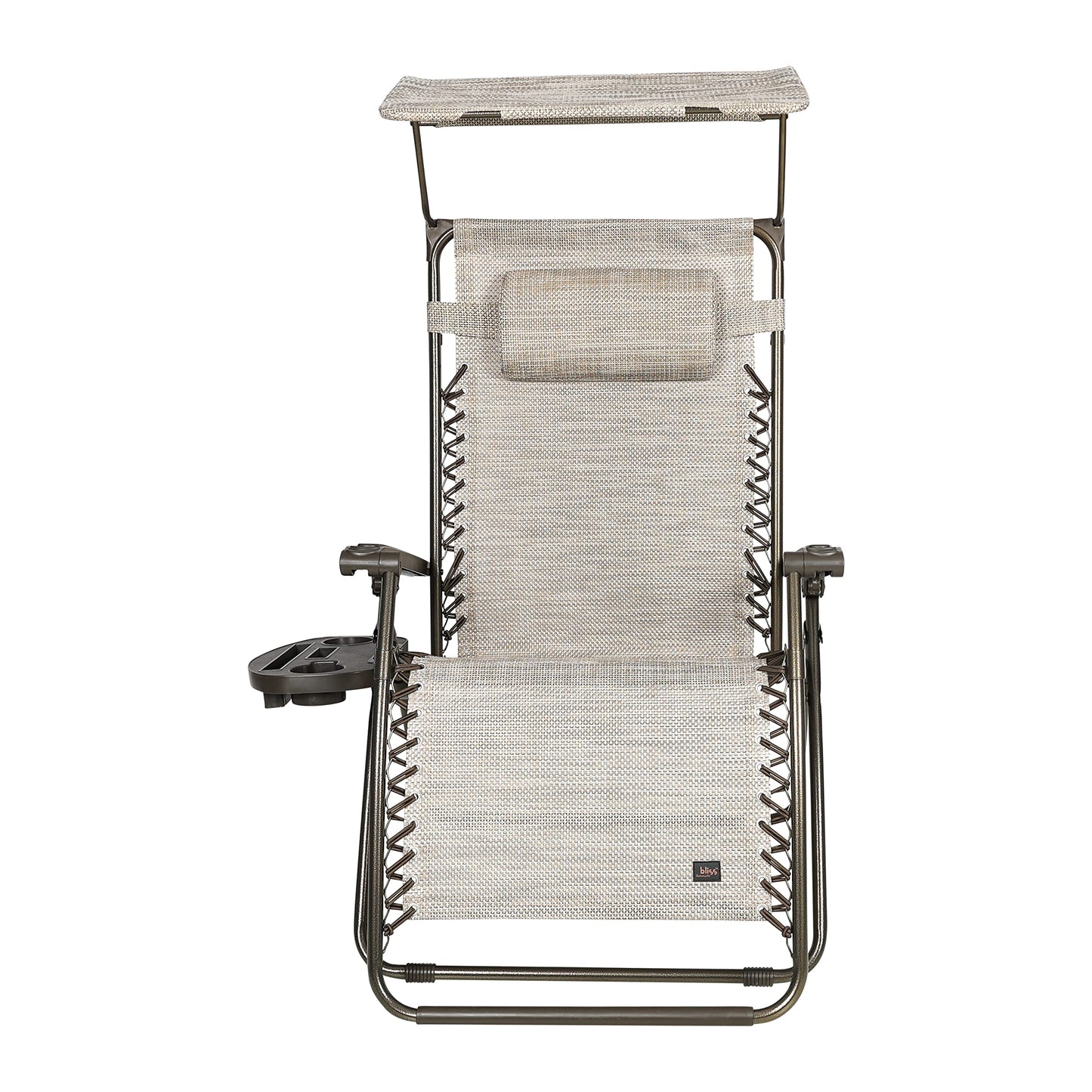Bliss Hammocks GFC-452WSR Wide XL Zero Gravity w/Canopy, Pillow, & Drink Tray Folding Outdoor Lawn, Deck, Patio Adjustable Lounge Chair, 360 lbs. Capacity, Weather and Rust Resistant, 30-Inch, SAND Single Pack