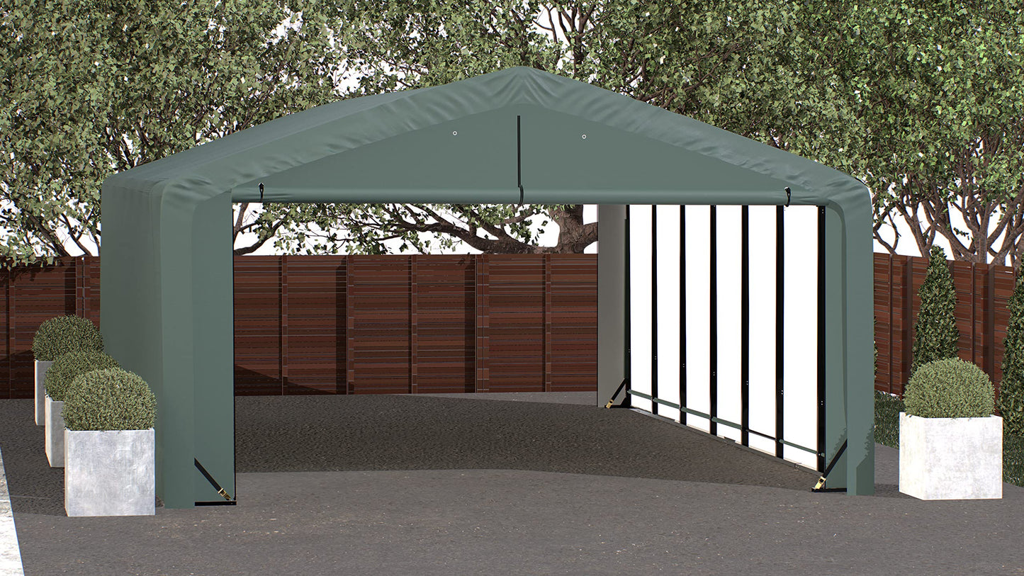 ShelterLogic ShelterTube Garage & Storage Shelter, 20' x 32' x 10' Heavy-Duty Steel Frame Wind and Snow-Load Rated Enclosure, Green 20' x 32' x 10'