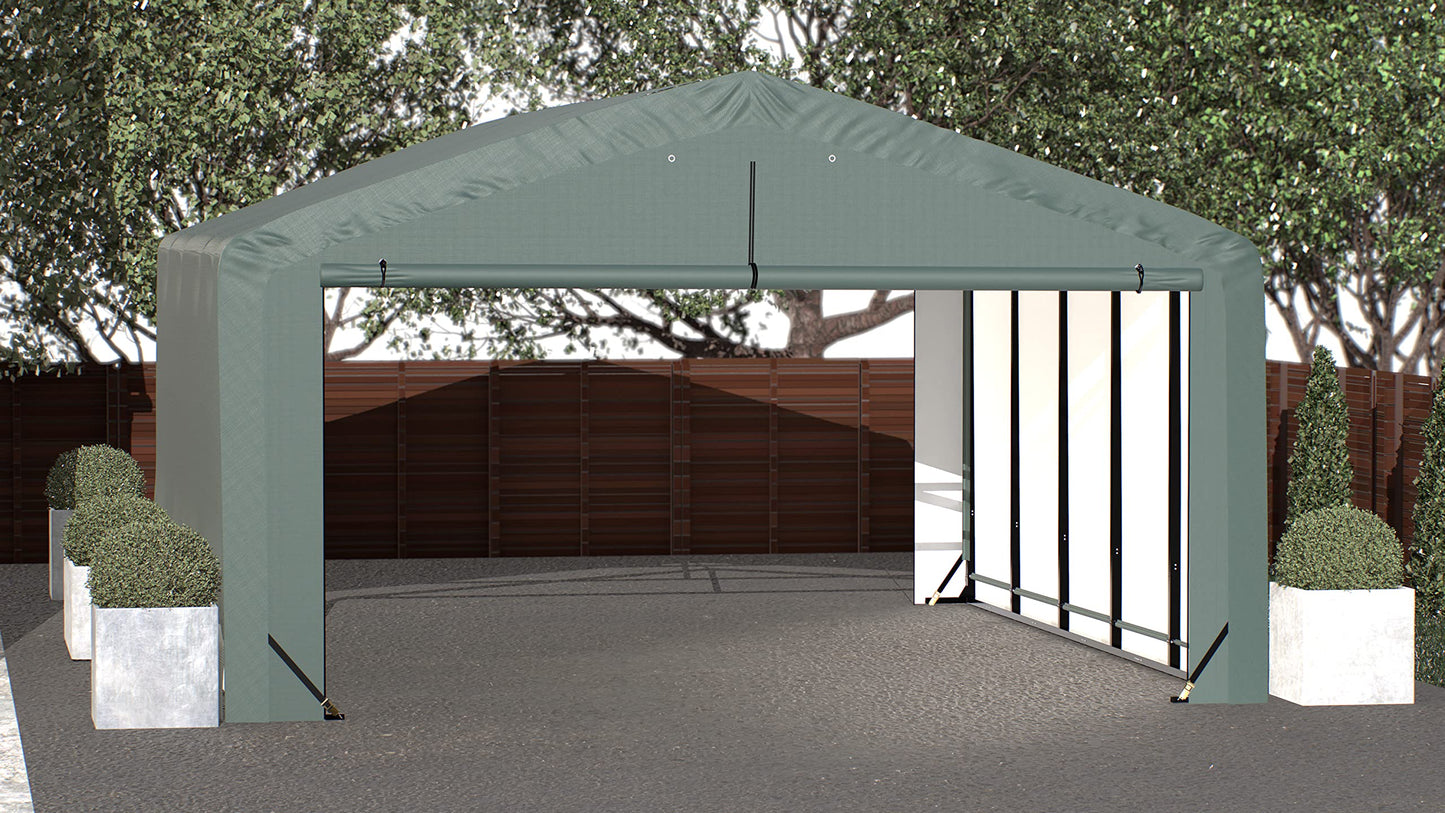 ShelterLogic ShelterTube Garage & Storage Shelter, 20' x 23' x 12' Heavy-Duty Steel Frame Wind and Snow-Load Rated Enclosure, Green 20' x 23' x 12'