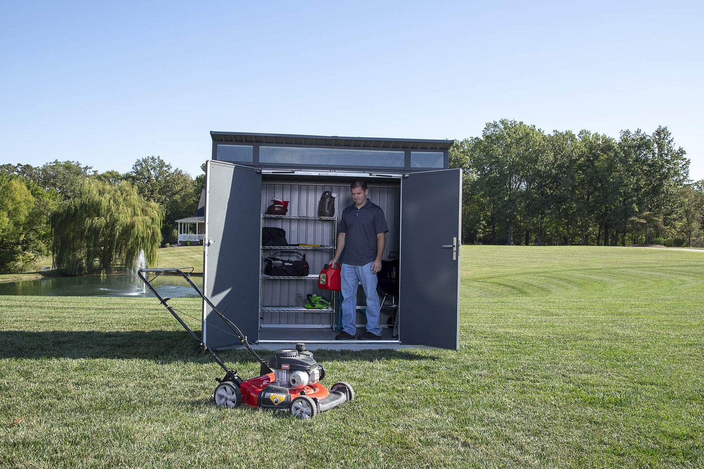 Sojag 8' x 5' Denali Outdoor Lockable Steel Storage Building with Windows, Anthracite