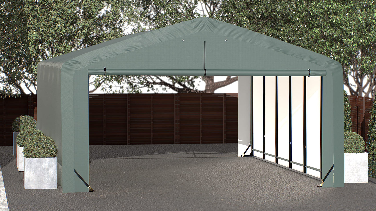 ShelterLogic ShelterTube Abri de garage et de stockage, 20' x 27' x 12', cadre en acier robuste, boîtier résistant au vent et à la neige, vert 20' x 27' x 12'