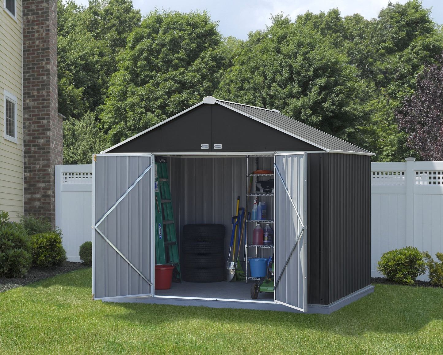 Arrow 10' x 8' EZEE Shed Charcoal with Cream Trim Extra High Gable Steel Storage Shed Charcoal/Cream Trim
