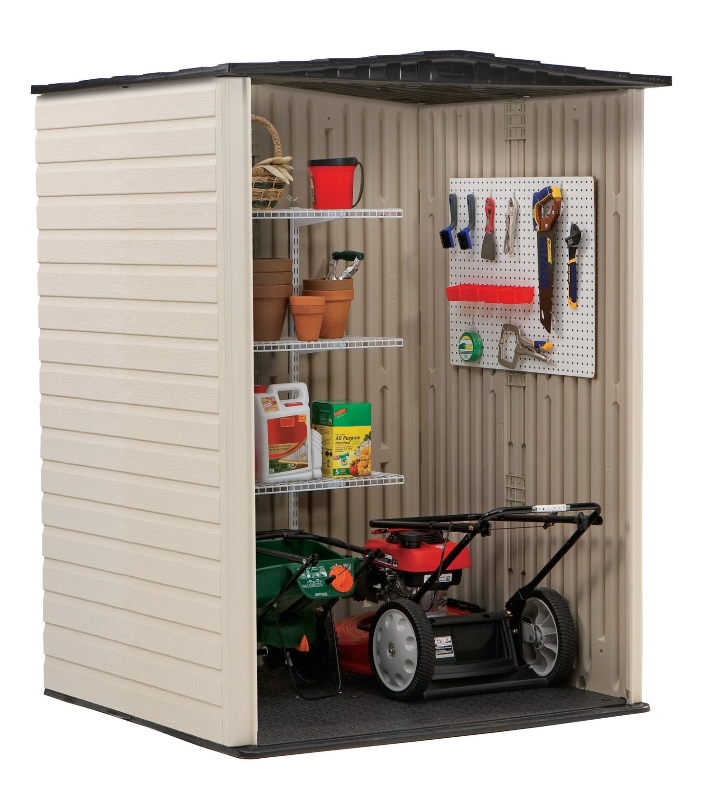 Rubbermaid Abri de rangement extérieur en résine résistant aux intempéries, 1,5 x 1,2 m, toit en bois de santal/onyx, pour jardin/arrière-cour/maison/piscine 1,5 x 1,2 m