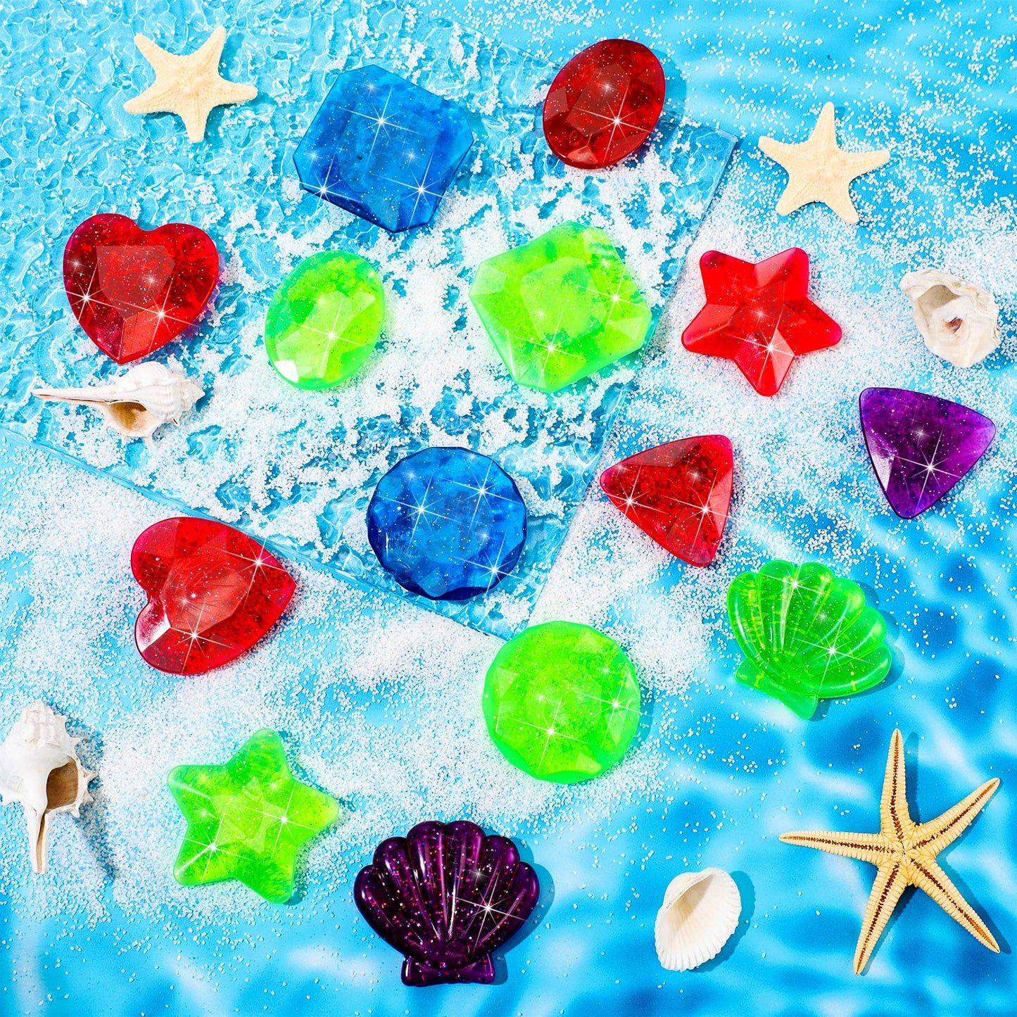 Chalyna 16 Pieces Diving Gems Pool Toys Large Acrylic Gems Big Diamond Gems Pirate Treasure Chest Summer Underwater Swimming Toys for Birthday Swimming Pool Party Favors (Vivid Style) Vivid Style