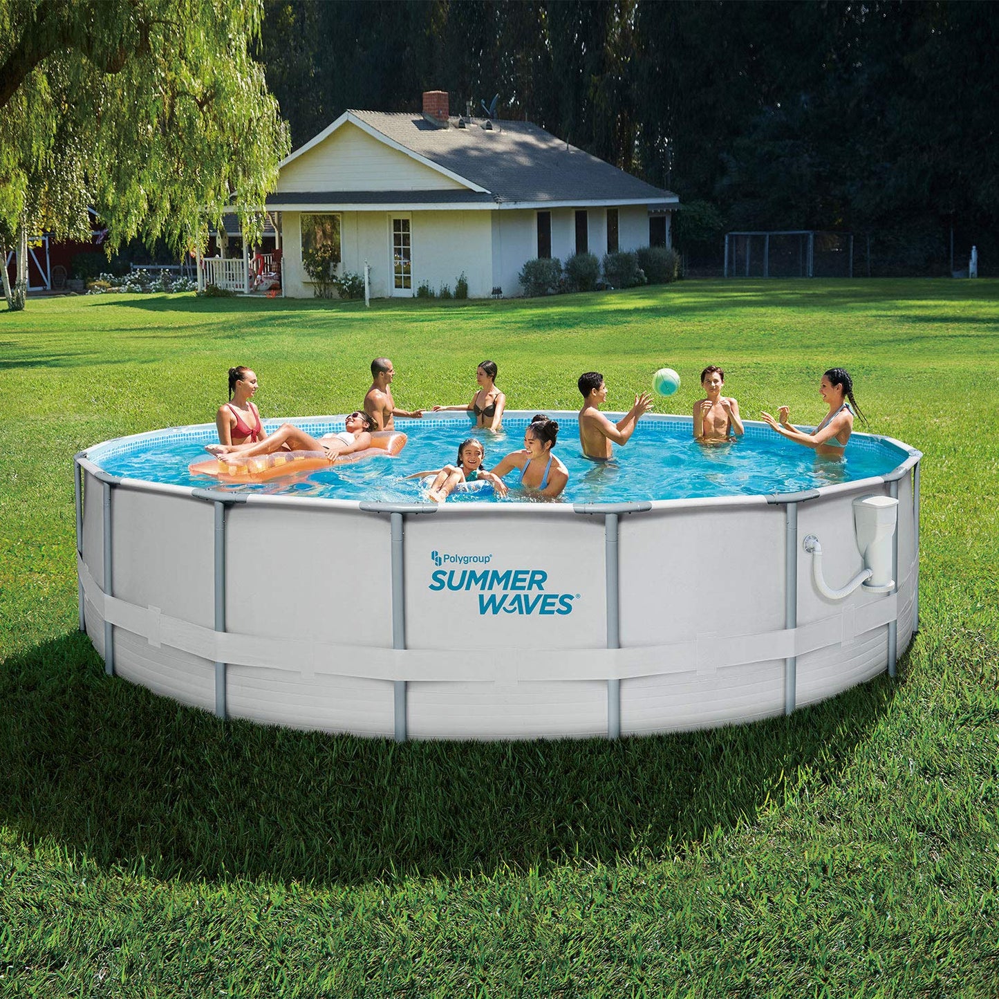 Summer Waves Elite 18ft x 48in Metal Frame Outdoor Backyard Above Ground Pool Set with Filter Pump, Ladder, Ground Cloth, Cover, and Maintenance Kit Grey (W/ Ladder)