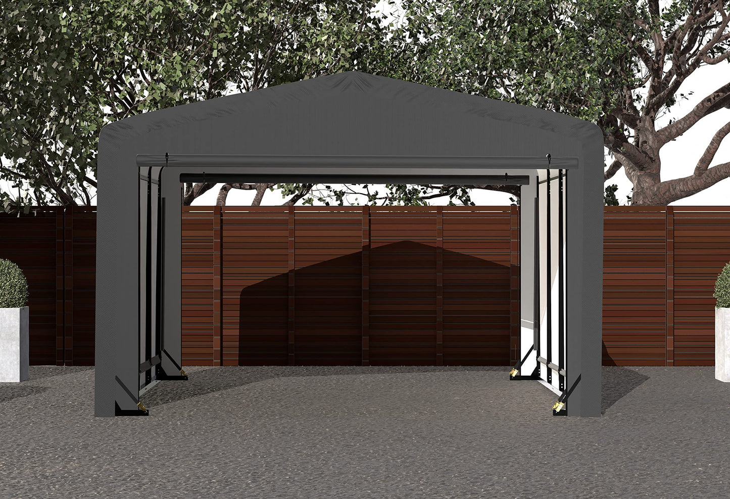 ShelterLogic ShelterTube Garage & Storage Shelter, 12' x 18' x 8' Heavy-Duty Steel Frame Wind and Snow-Load Rated Enclosure, Gray 12' x 18' x 8'