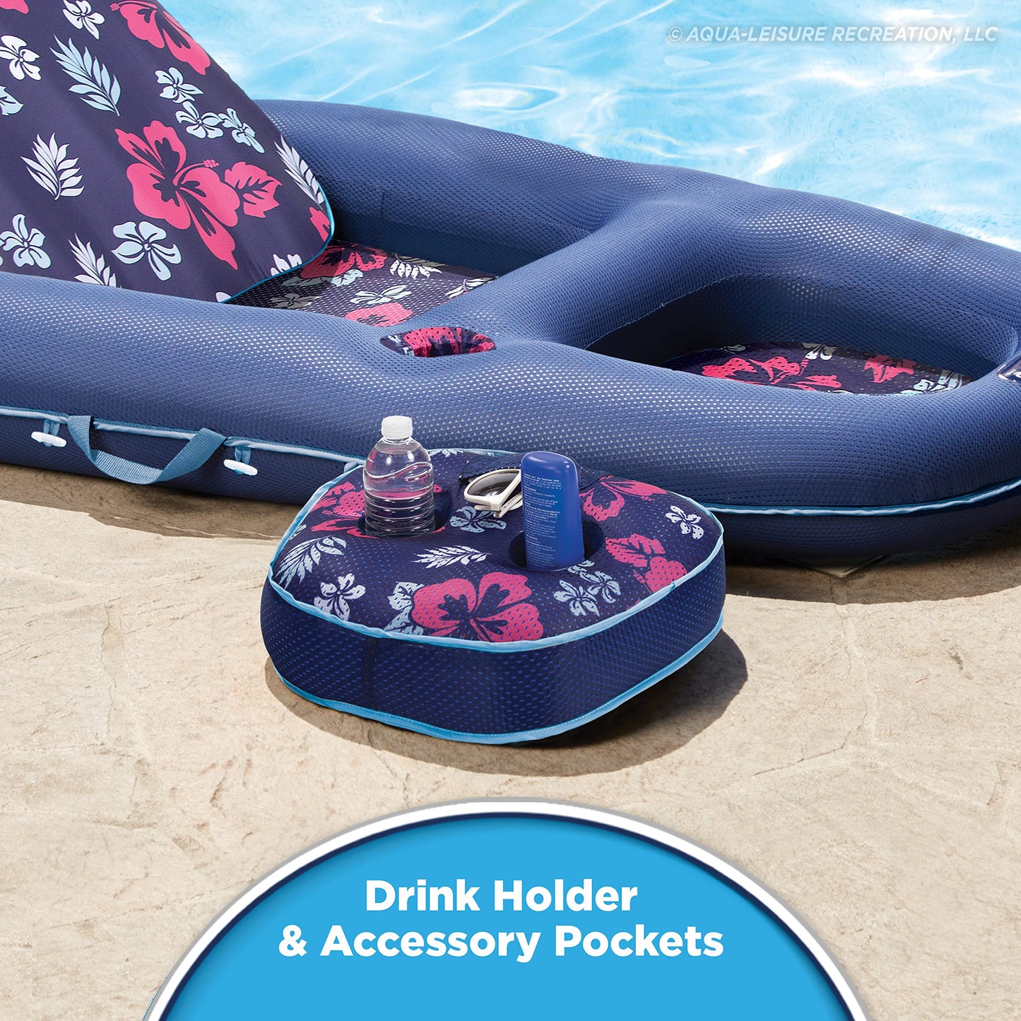 Aqua Oversized Ultimate Pool Lounger, Inflatable Pool Float with UPF 50 Sunshade Canopy, Heavy Duty, X-Large, Navy/Aqua/White Stripe Aqua Navy Campania 2-in-1 Recliner